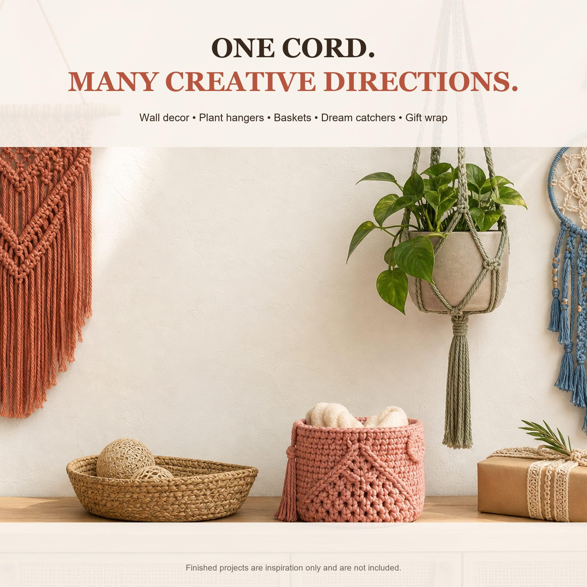 Cordón de macramé de 3 mm x 109 yardas (328 pies), cuerda de macramé de algodón natural, 4 hebras de cordón de algodón trenzado para colgar en la pared, ganchos de plantas, manualidades, envoltura de
