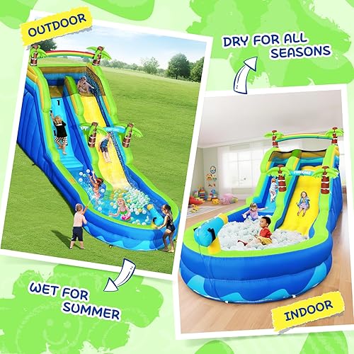 Miniatura 8 de Tobogán acuático de grado comercial para niños y adultos, tobogán acuático inflable gigante con soplador húmedo y seco, combo de PVC duradero,