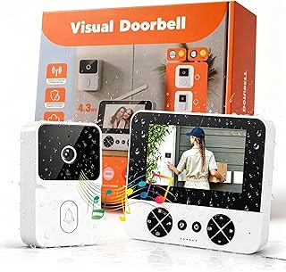 Türklingel mit Kamera Und Monitor 4,3 Zoll, 80° Weitwinkel Video Türklingel,Türsprechanlage mit Kamera 1080p Hd, Gegensprechanlage Infrarot Nachtsicht Zwei-Wege-Audio, Ip65 Wasserdicht,Weiß