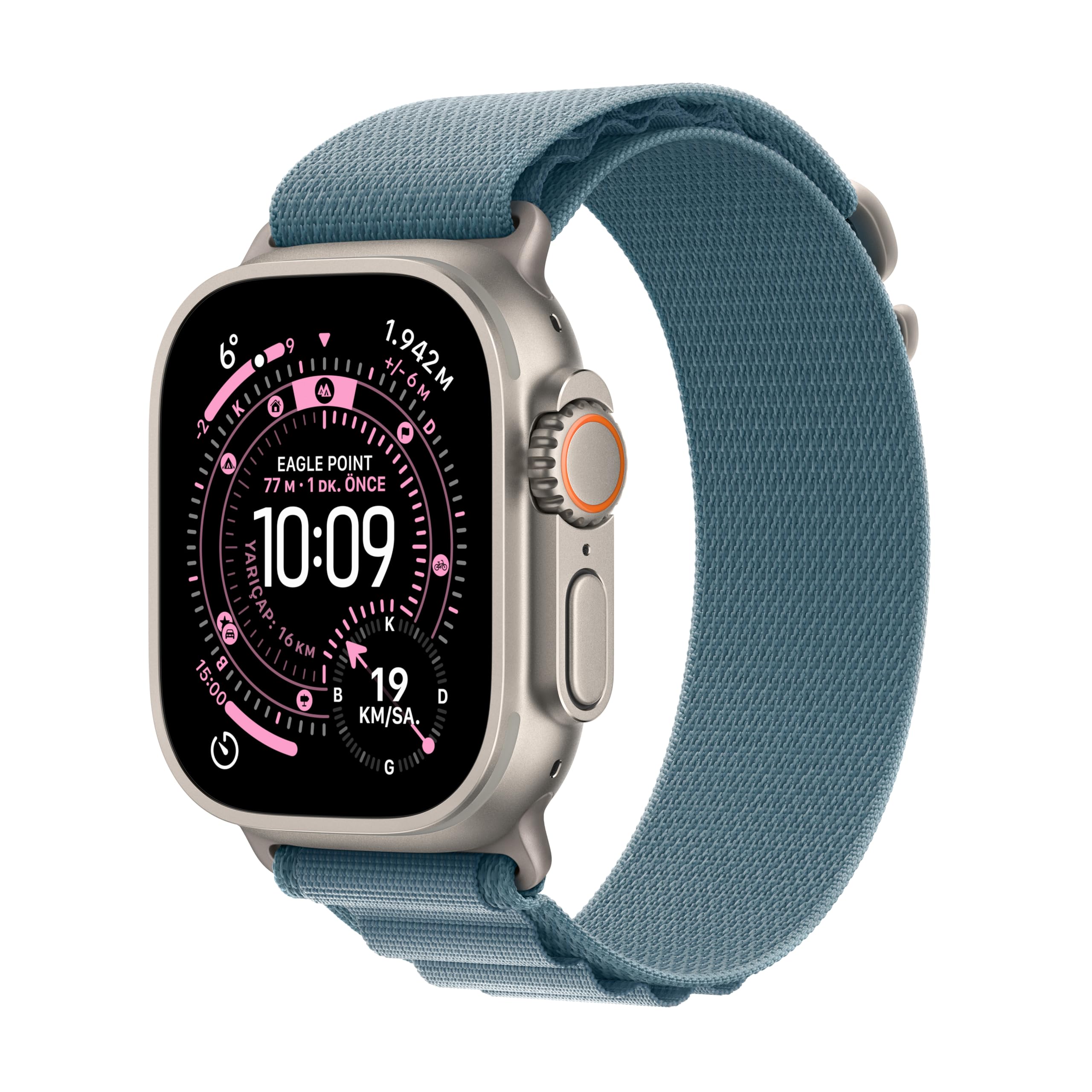 Apple Watch Ultra 3 GPS + Cellular 49 mm Koşu ve Çoklu Spor İçin Sağlam Titanyum Natürel Kasaya Sahip Üst Düzey Akıllı Saat ve Açık Mavi Alpine Loop - Büyük Boy