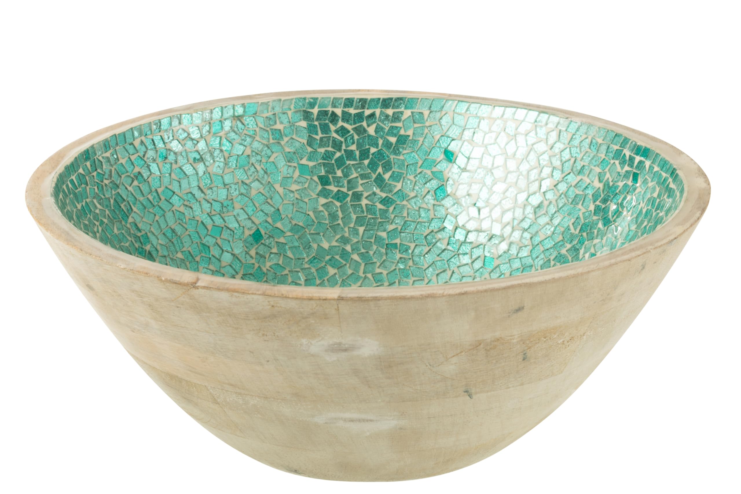 Grand bol mosaïque vert J-Line en manguier pour sublimer votre salon contemporain