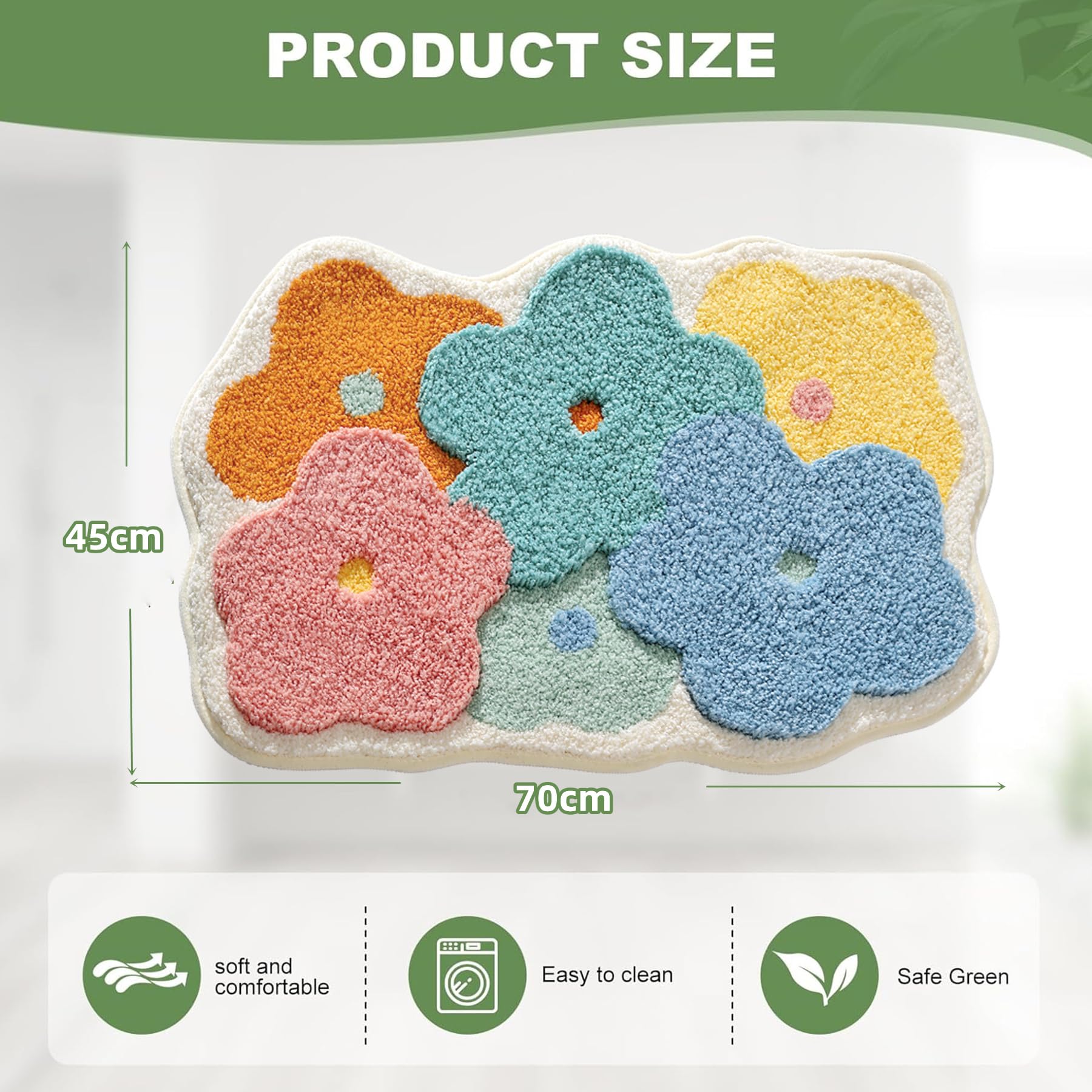 Trlyane Colorful Flower Bath Mat, Non-Slip Absorbent Floral Bathroom Rug - Image 2