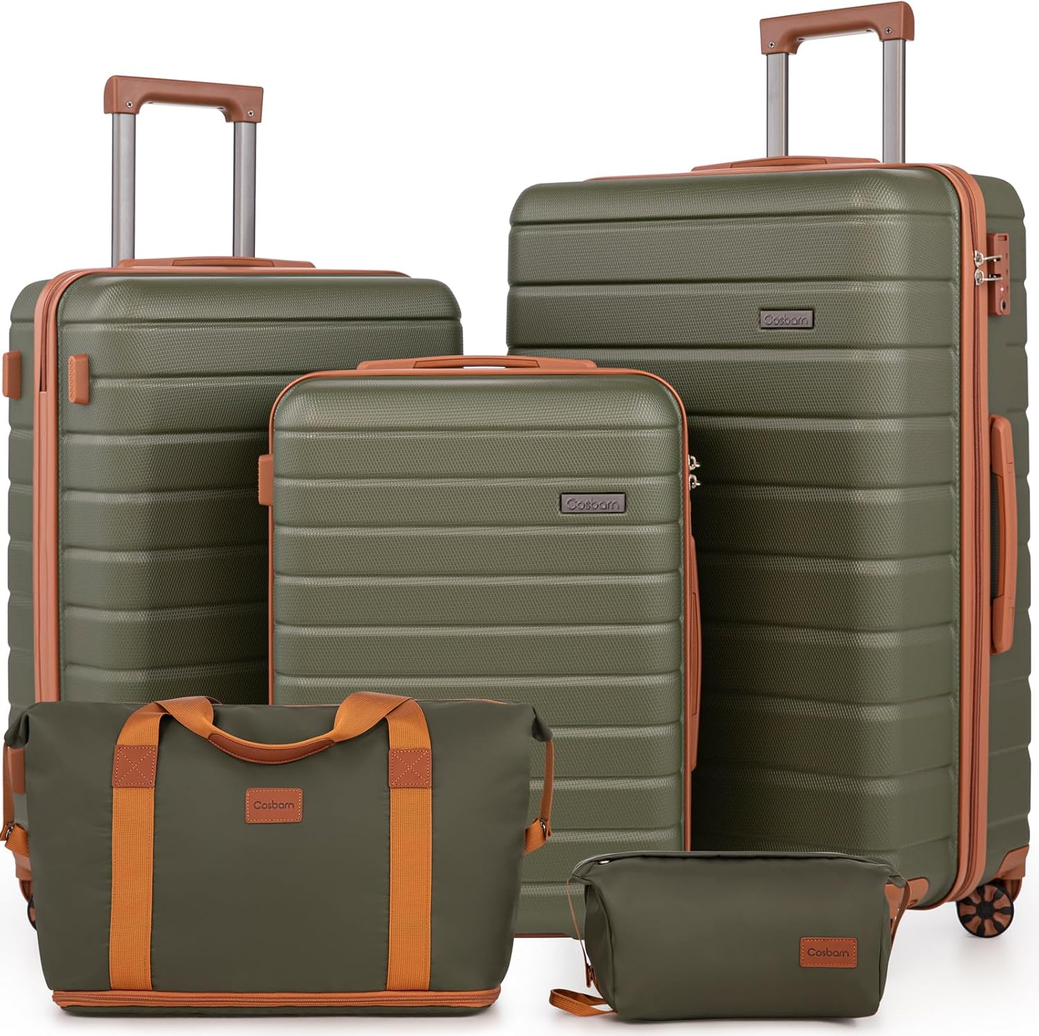 5 Piece Luggage Sets with Spinner Wheels and TSA Lock, Unisex Hardside ABS Suitcase Set, Hardshell Lightweight Waterproof Travel Hard Case Luggage Set, Green