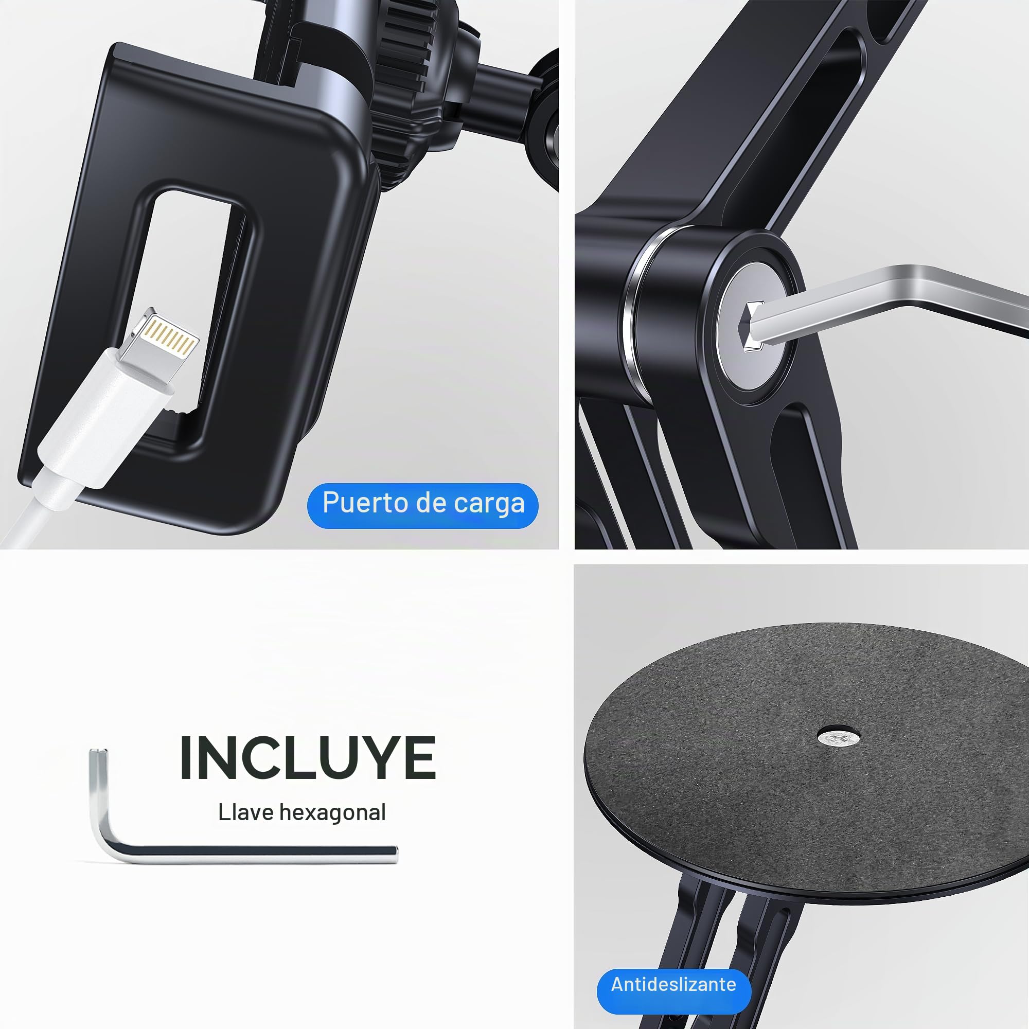 Soporte para Tablet para iPad, Ajustable con Base Giratoria de 360 Grados para Escritorio, Soporte Giratorio de Aluminio para Tablet Compatible con iPad Air/Mini,10.2/9.7,Pro