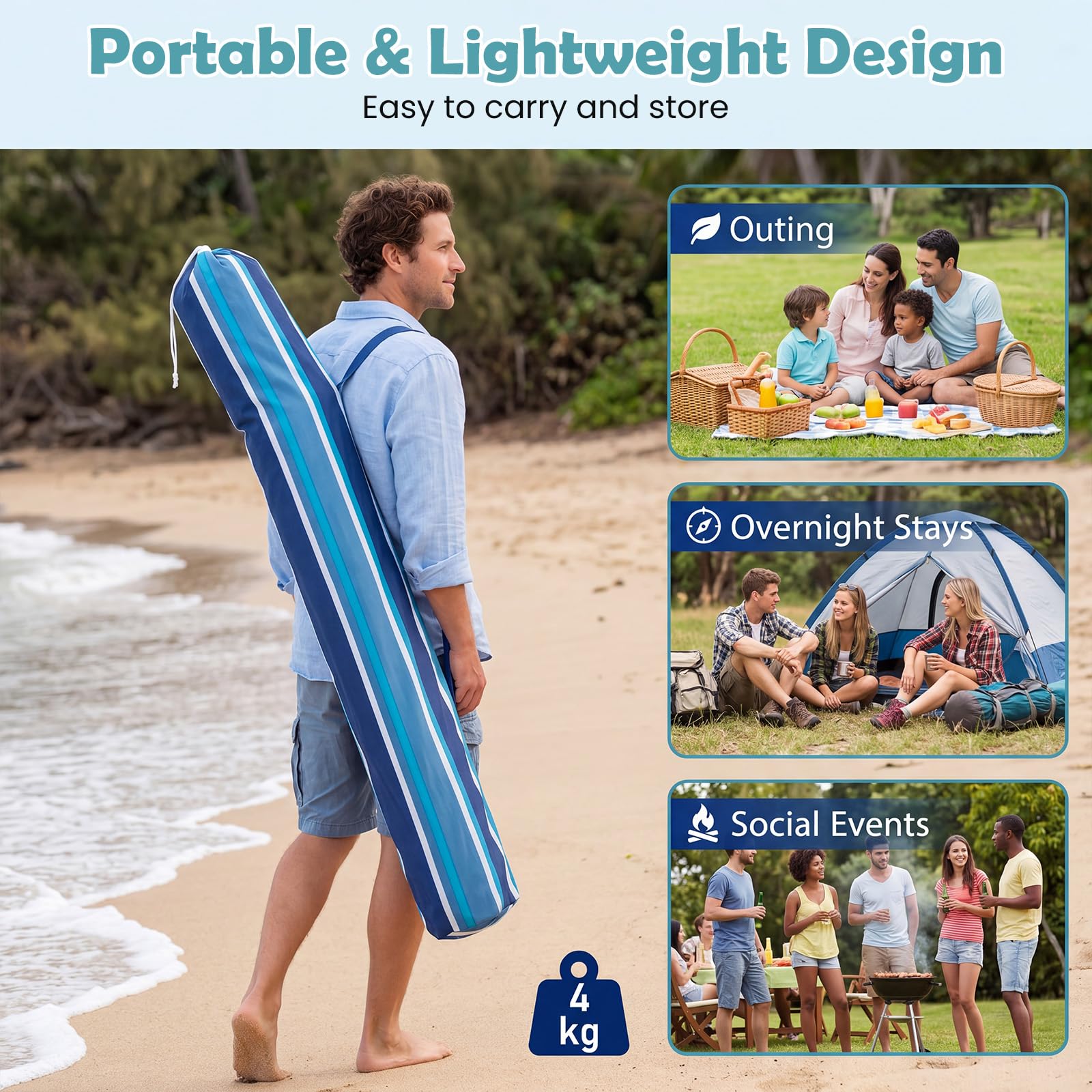 SOARS Tenda da Spiaggia Portatile con Parete Rimovibile 185x185 cm | Tenda da Mare Regolabile in Altezza, Parasole con Tasche Portaoggetti e Borsa da Trasporto, per Campeggio e Picnic
