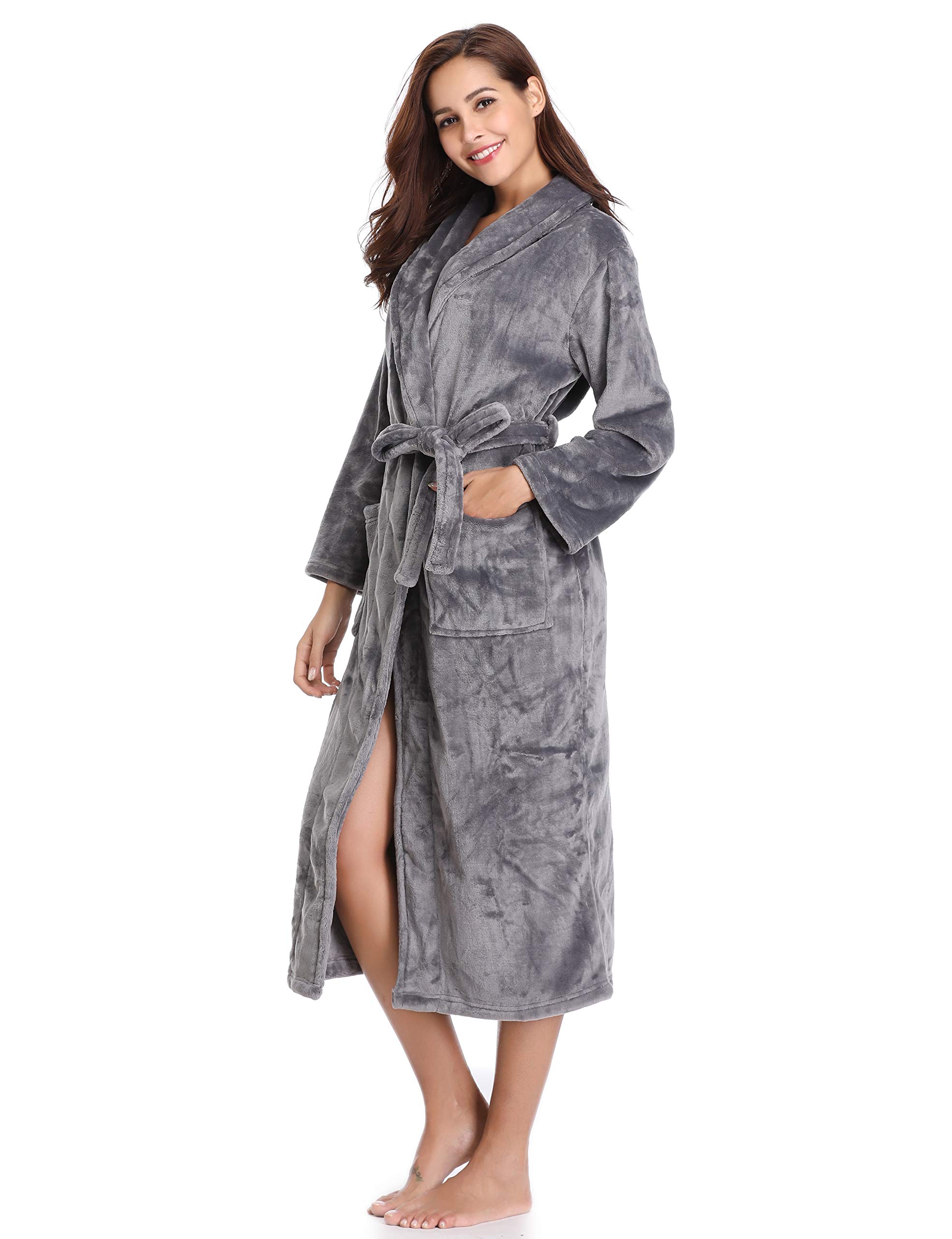 Vlazom Robe de Chambre Femme Polaire Peignoir à Capuche Chaude et Doux Flanelle Hiver Cadeau de Noël