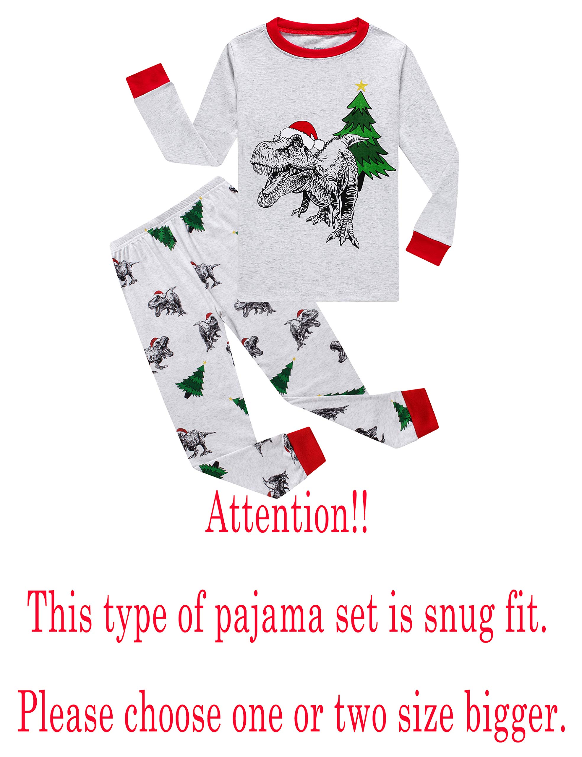 Family Feeling Conjunto de pijama de 2 piezas para niños y niños pequeños, 100% algodón, Navidad, dinosaurio, gris, F1, 12, Navidad/dinosaurio/gris/F1, 12