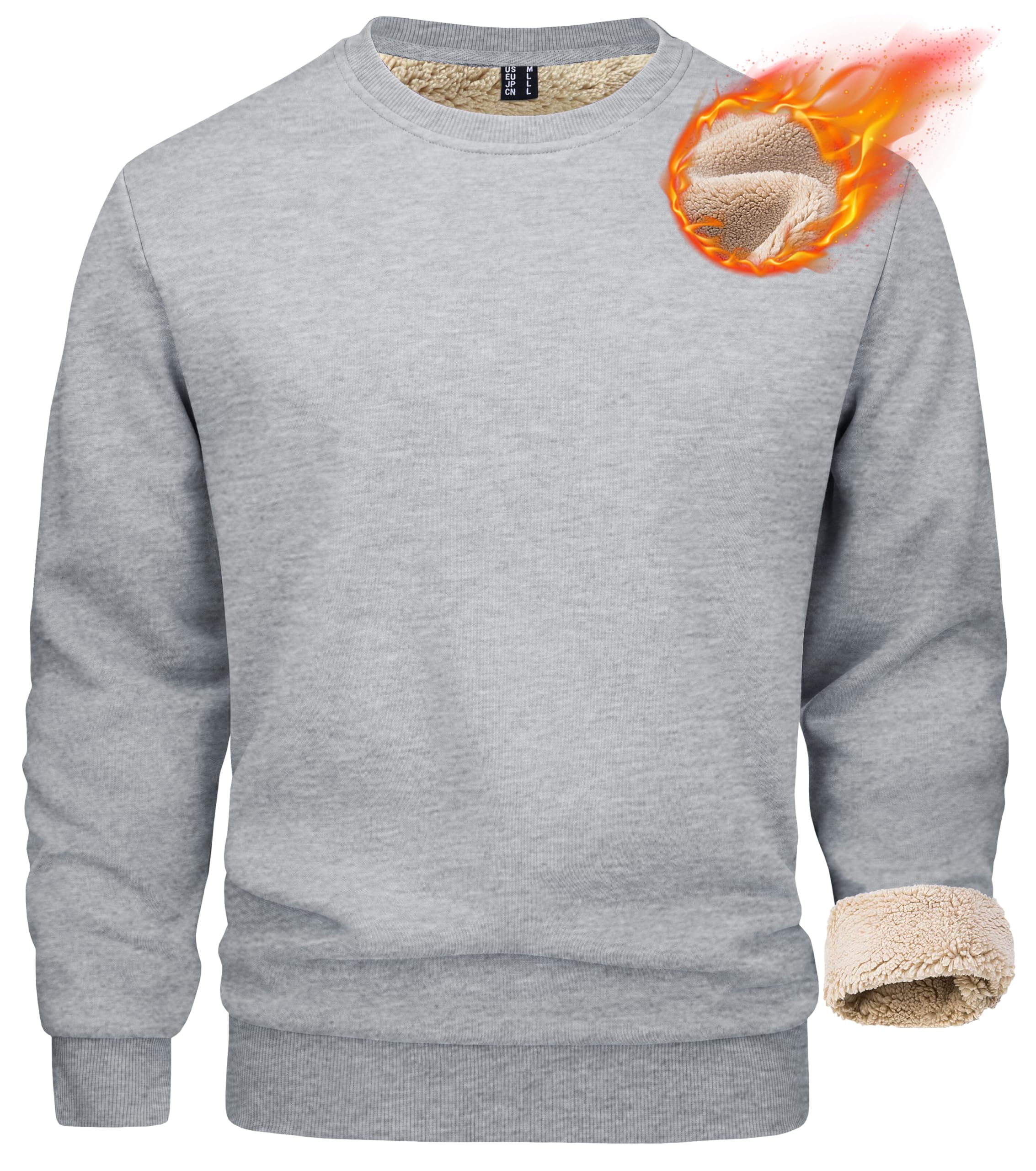 MAGCOMSENMen's Sherpa Lined Sweatshirts Fleece Pullover Basic Tops Warm Crewneck Winter Sweatshirt