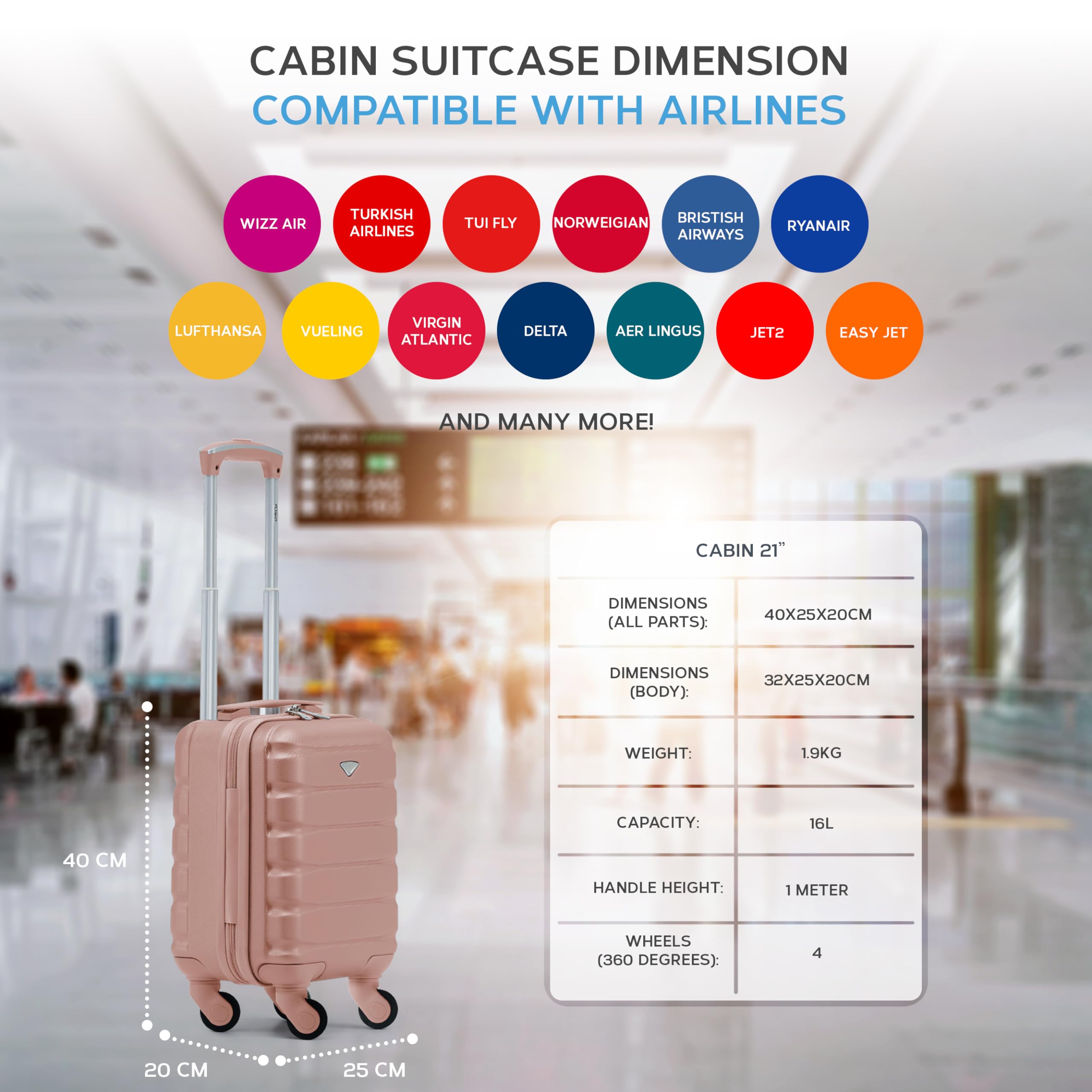 Flight Knight Childrens Lightweight 4 Wheel Hard Case Suitcase - Approved with No Extra Charges for easyJet, Ryanair and Many More - Kids Cabin Carry On Hand Luggage 40x20x25cm