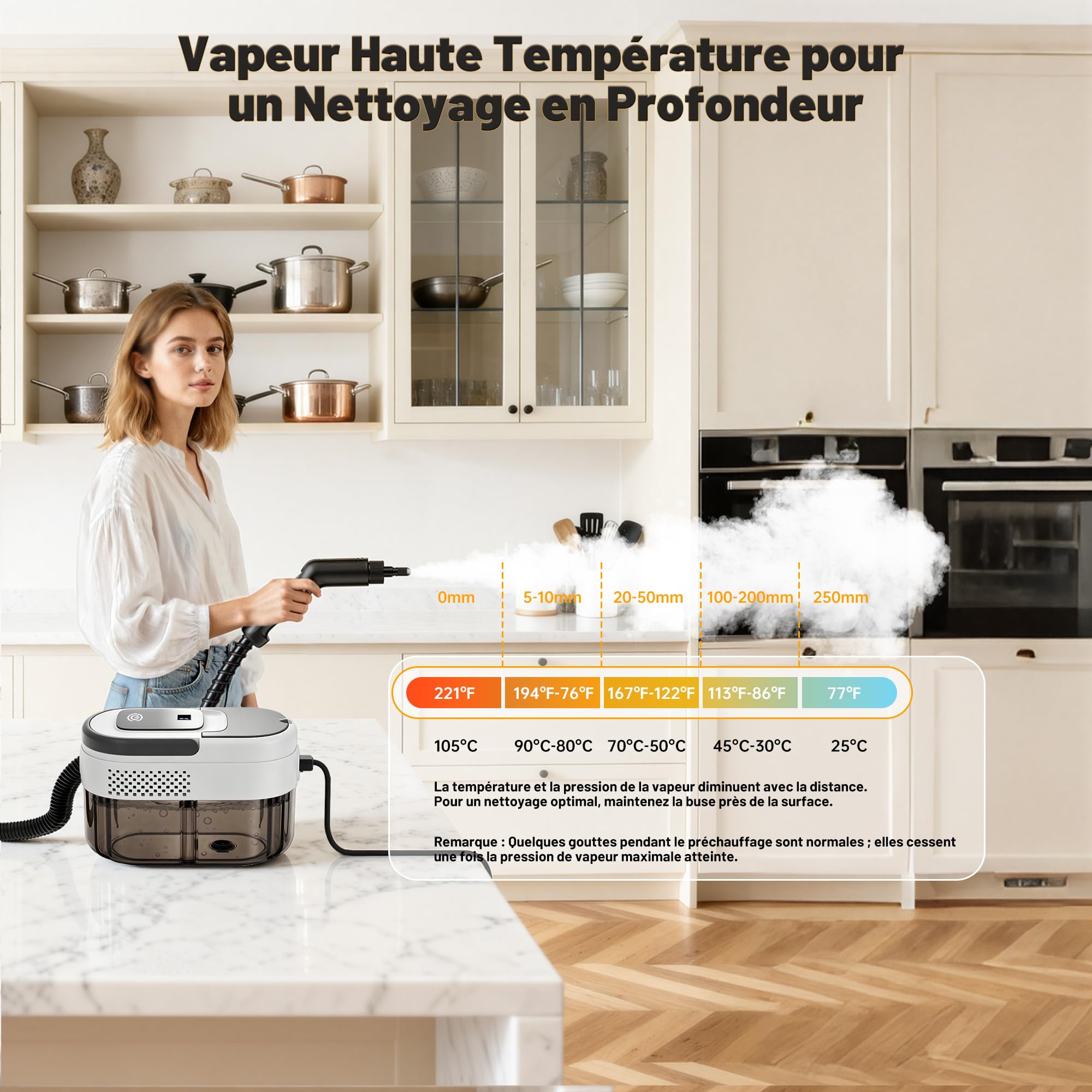 Nettoyeur Vapeur 3 Bar, Bouton Tactile, 1600ML, 13 Accessoires