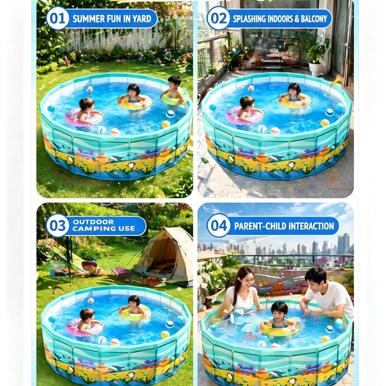 Piscina Pieghevole Rotonda 160*45cm Grande Piscina Pieghevole Non Gonfiabile Per adulti famiglia cane Vasca Portatile Interattiva in PVC con Scarico Per Gioco Estivo In Cortile Terrazza O Giardino