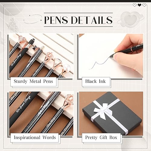 Miniatura 3 de 6 bolígrafos elegantes para mujer, bolígrafo de diamantes de cristal para diario, bonito bolígrafo con purpurina con caja, regalos inspiradores para