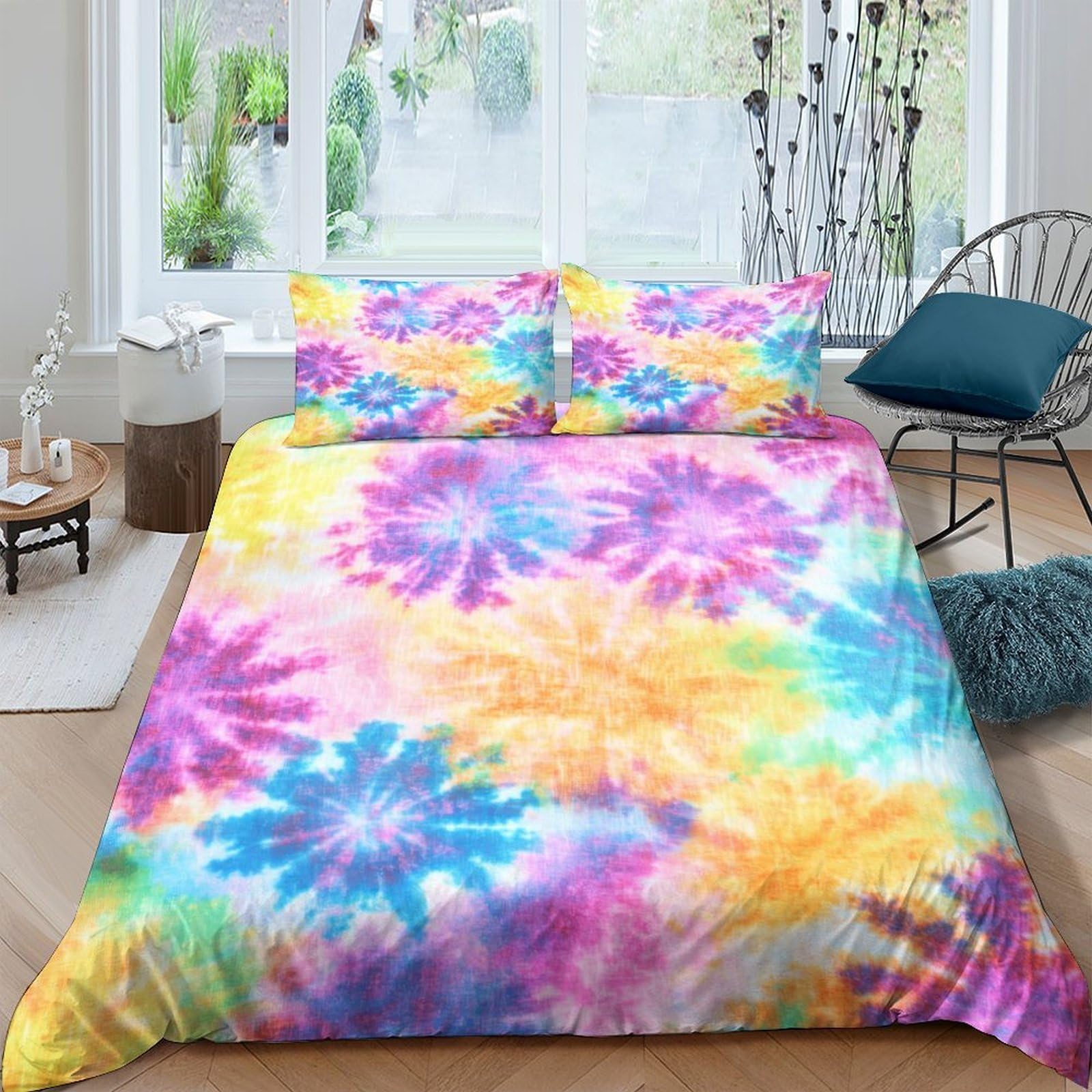 Ctjqhvkz Style-4 3D Printed Tie Dye Rainbow Fitted Sheet Microfiber Soft Bedroom Decor Sunburst Mattress Cover For Home Guest Room Single（135X200cm）