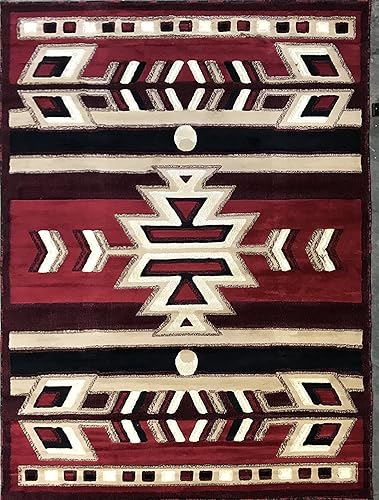 Southwest - Alfombra nativa americana roja y negra, diseño King 113 (8 pies x 10 pies 6 pulgadas)