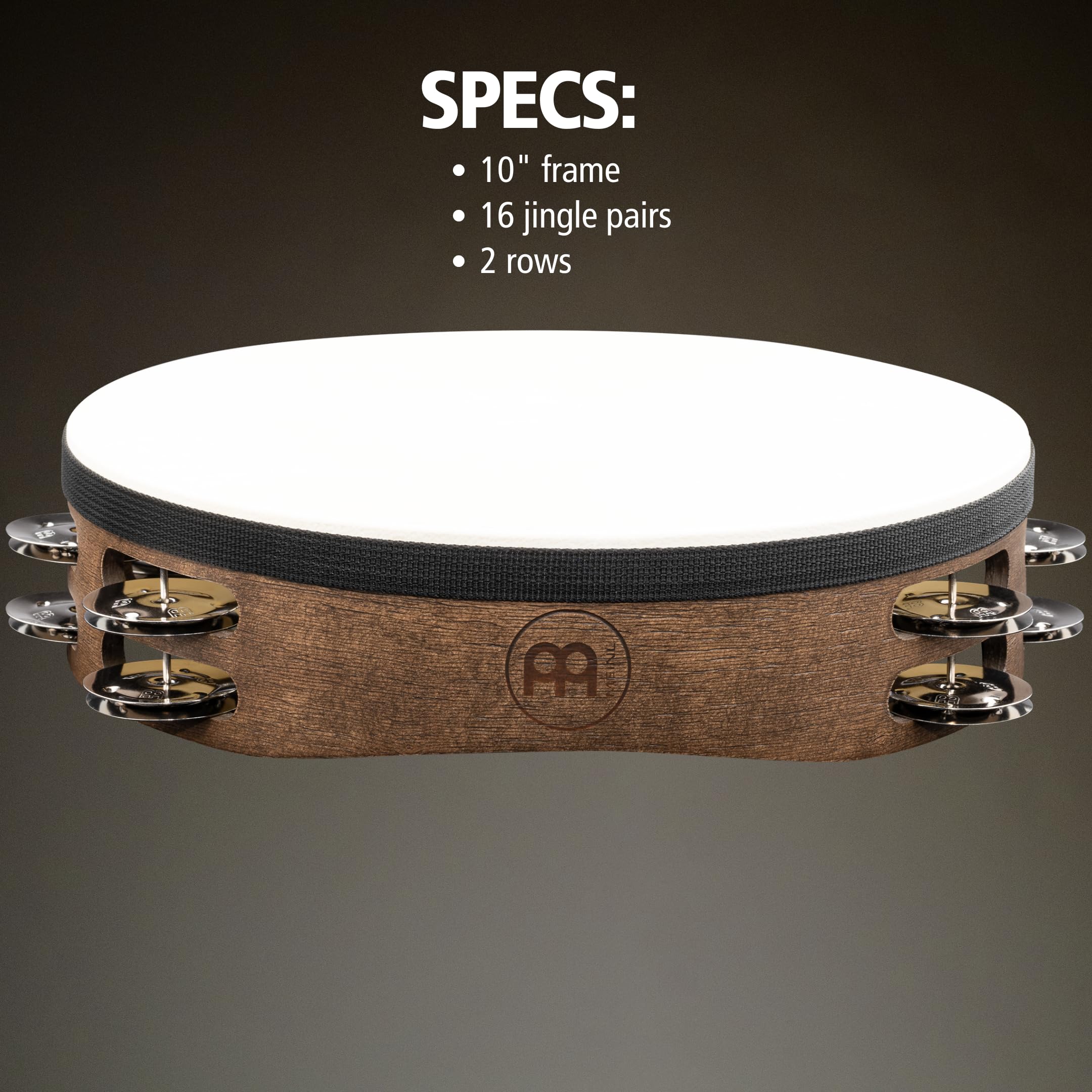 MEINL Percussion Traditional Headed Wood Tambourine - 2 rows, Nogal Marrón, TAH2WB