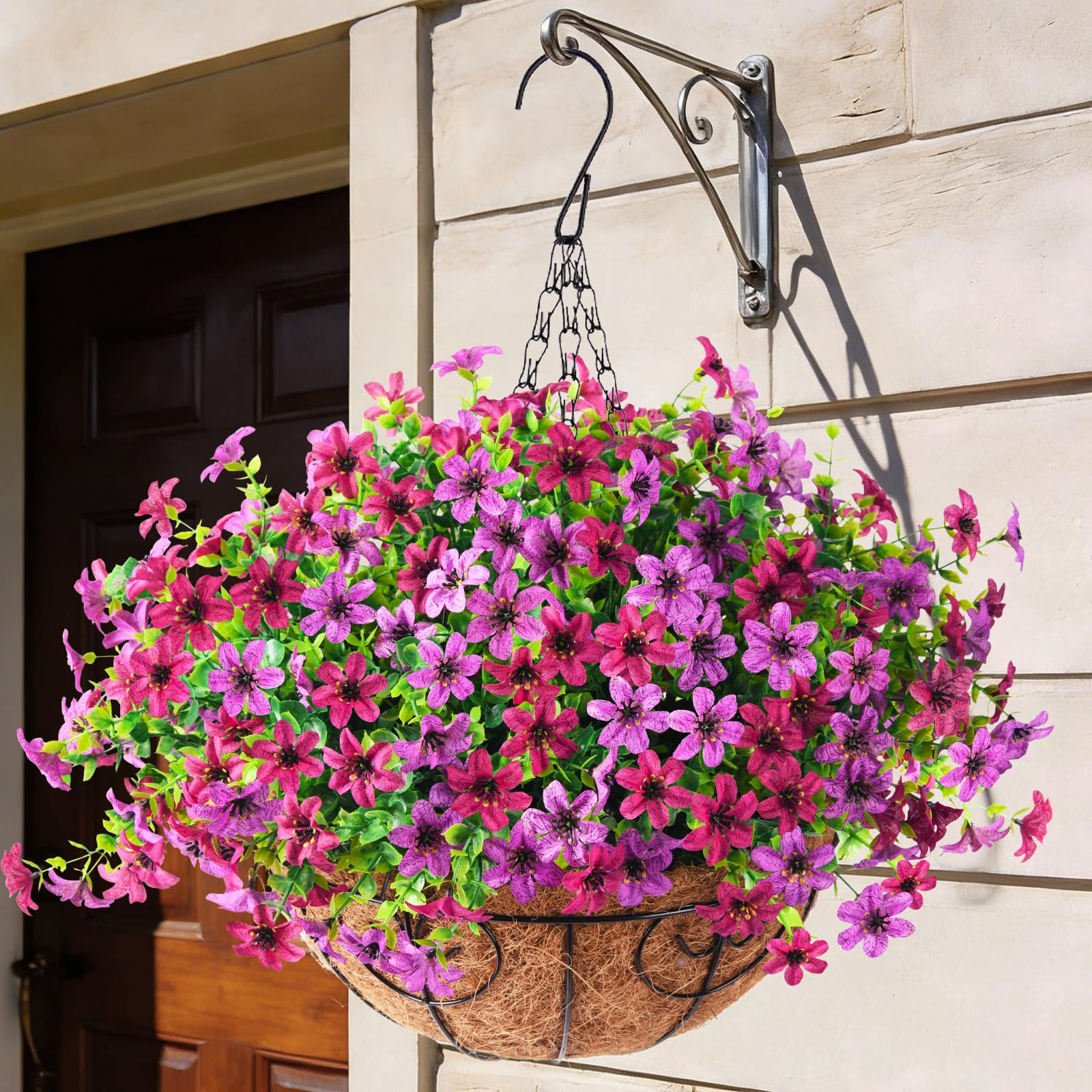 INQCMY Artificial Flowers Hanging Baskets for Outdoors Spring Decor, 12 Bundles Fake Plants Faux Silk Daisy with Eucalyptus Stem UV Resistant for