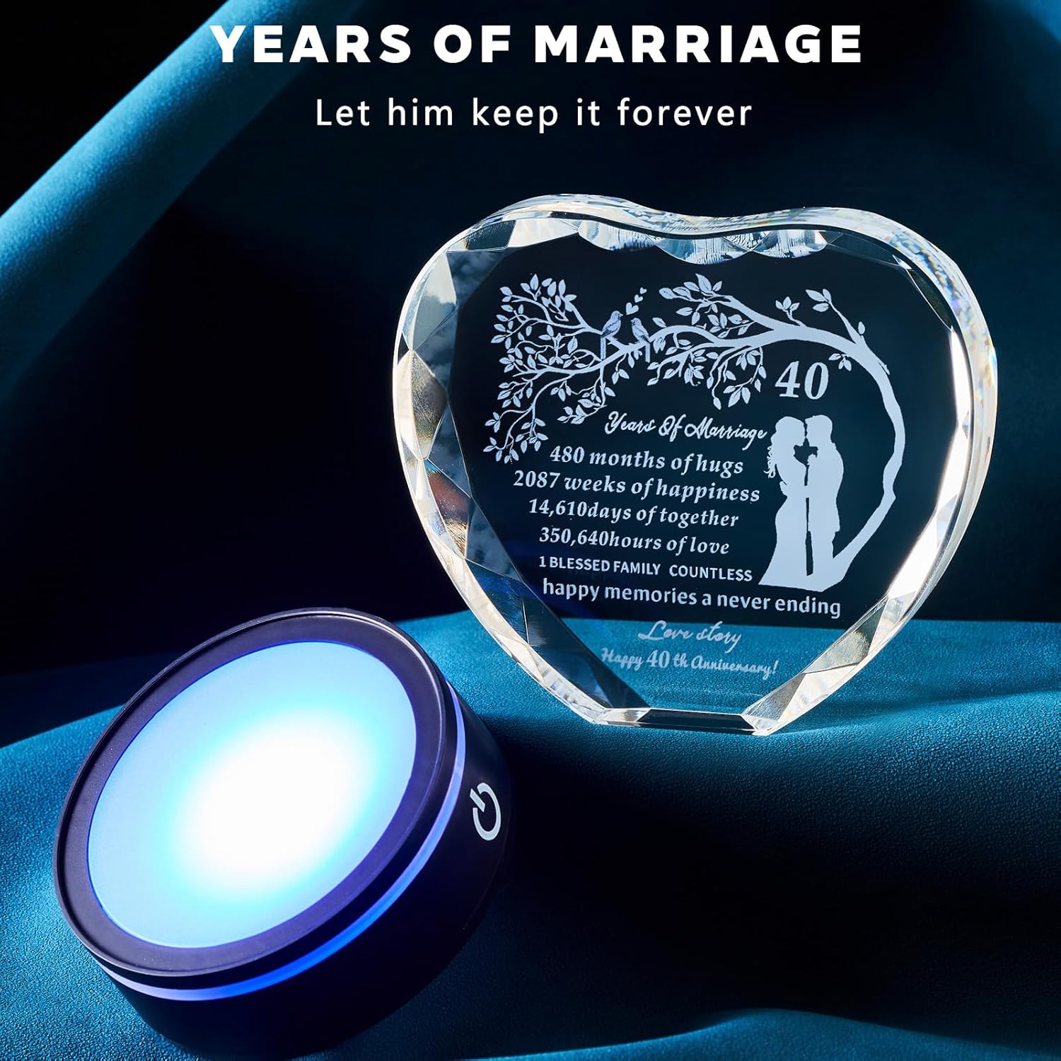 50th Wedding Anniversary Crystal Heart Gifts for Parents Couple, Laser Engraved Romantic 50 Year Anniversary Crystal Keepsake Gifts for Wife Husband, 50 Years of Marriage Gift for Her Him