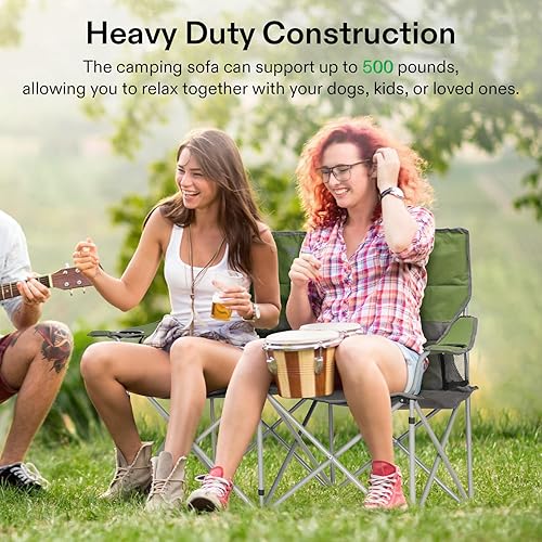 Miniatura 4 de VIVOSUN Silla doble de campamento, sofá biplaza plegable totalmente acolchado, silla dúo portátil de gran tamaño con soportes para tazas de