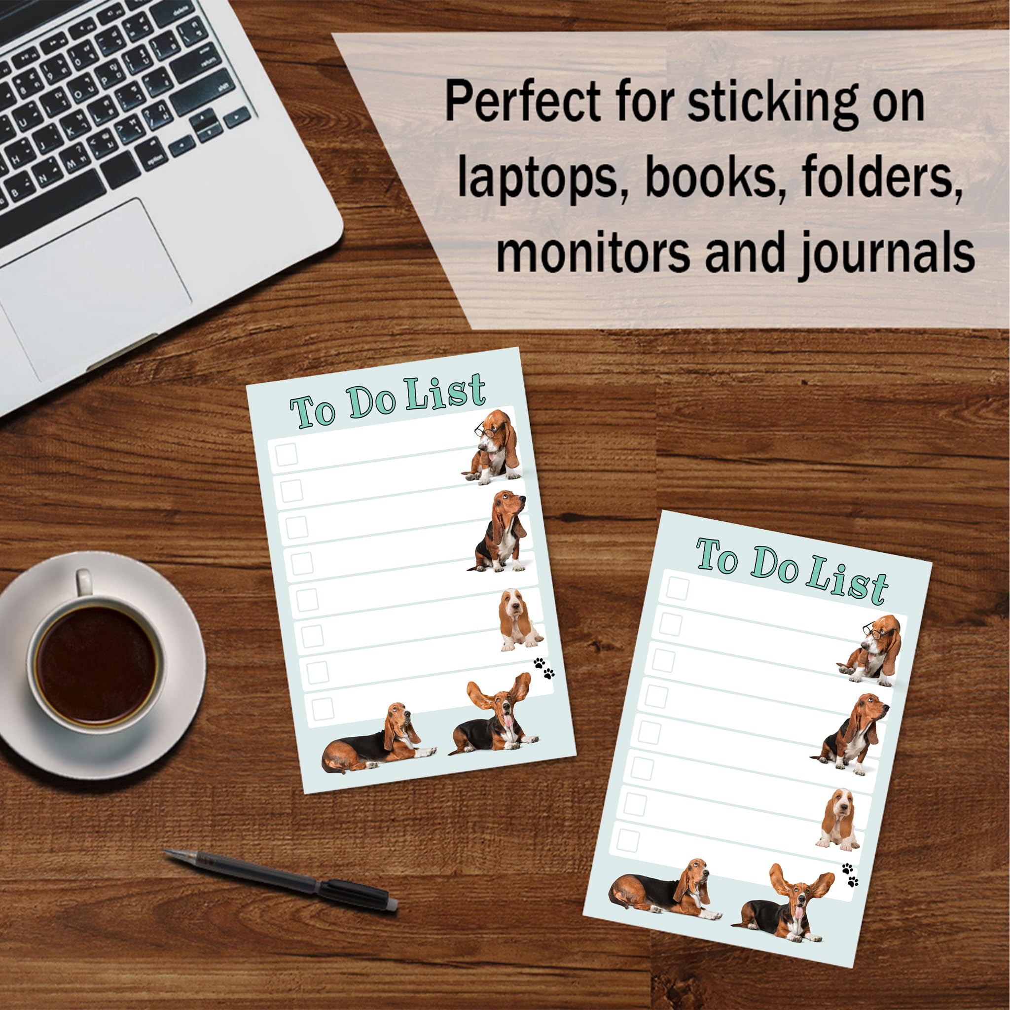 DAILY RITMO® Basset Hound Sticky to-Do List Notepad | Dog Mom Gifts for Women | Basset Hound Stationery Pad 4x6” 50 Pages Made in USA | Christmas, Birthday Gift