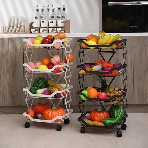 Miniatura 5 de BRIAN & DANY Estante de almacenamiento de frutas y verduras de 4 neumáticos, contenedor de cesta de almacenamiento de verduras frescas para cocina