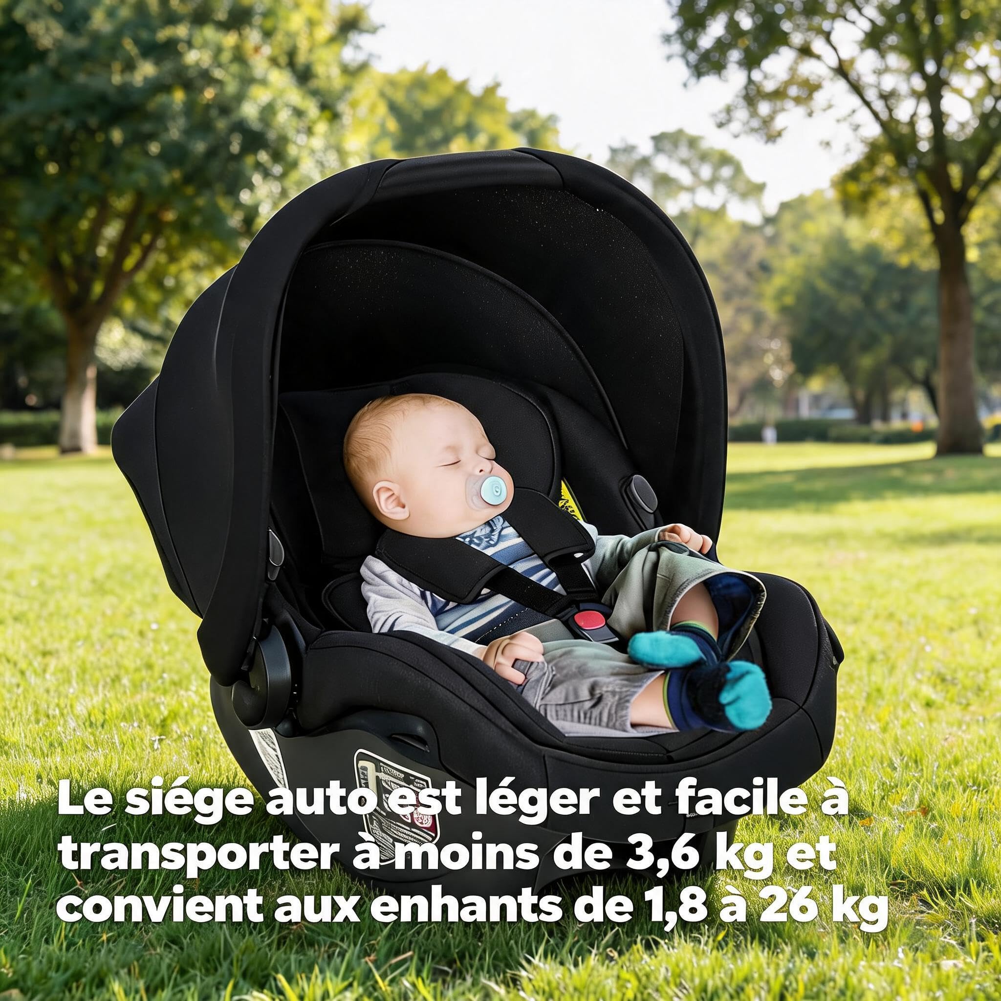 GarveeHome Kinderwagen 3 in 1 Kombinationskinderwagen von Geburt bis 26 kg (0-36 Monate) mit Babywanne, Sportwagenaufsatz & Babyschale, höhenverstellbarer Griff, große Ausziehhülle, Schwarz