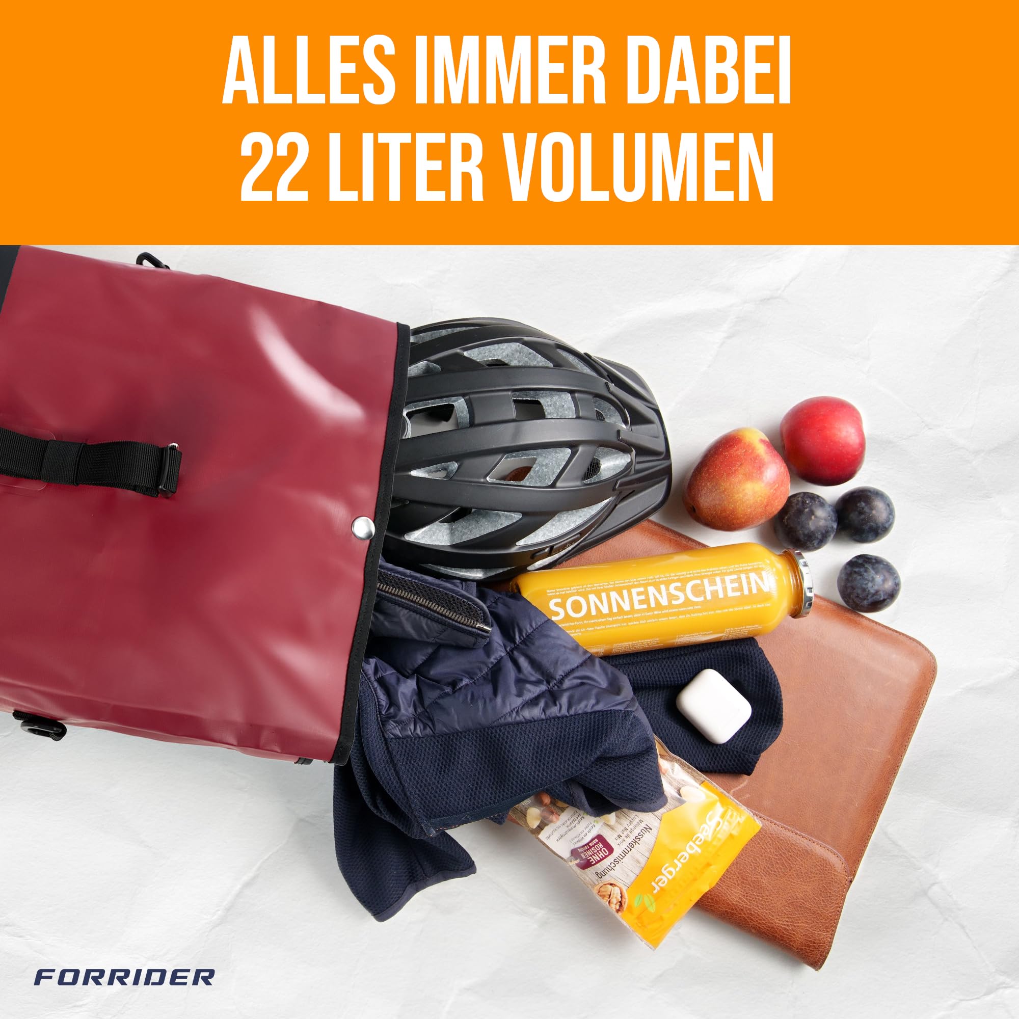 Forrider Fahrradtasche E-Bike & Fahrrad Tasche wasserdicht 22L für Gepäckträger mit Schultergurt & Reflektoren | Fahrrad Gepäckträgertasche | Fahrradtaschen Gepäckträger Tasche hinten (Rot)