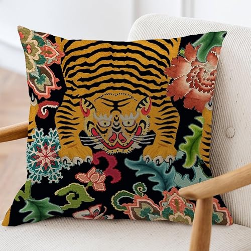 Miniatura 3 de ArogGeld Fundas de almohada de granja con estampado de animales de flores coloridas, diseño de tigre, rayas de tigre, floral, blanco, funda de cojín