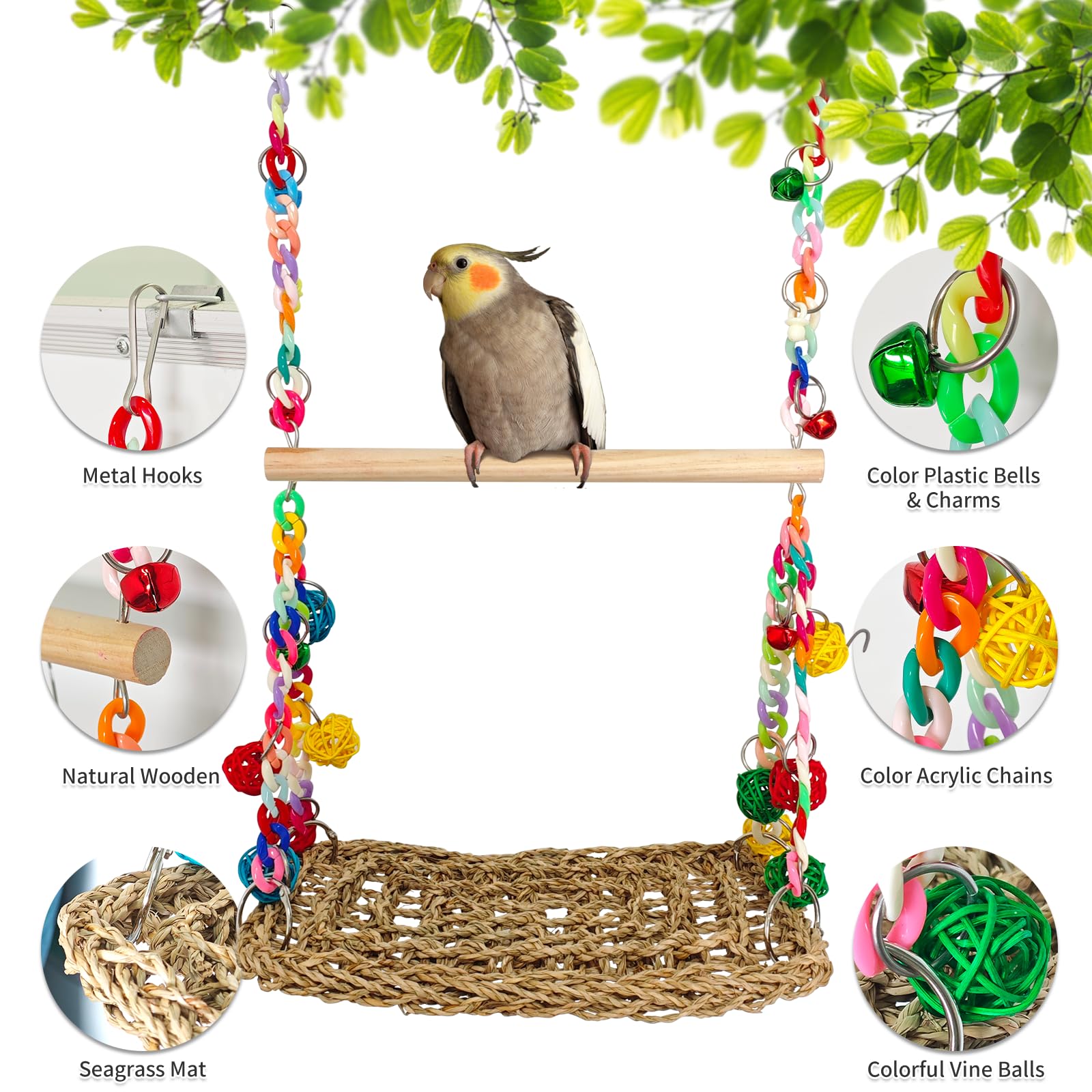 Parrot Swing Bird Hanging Hammock,Parakeet Cage Decor Climbing Toy - Image 2
