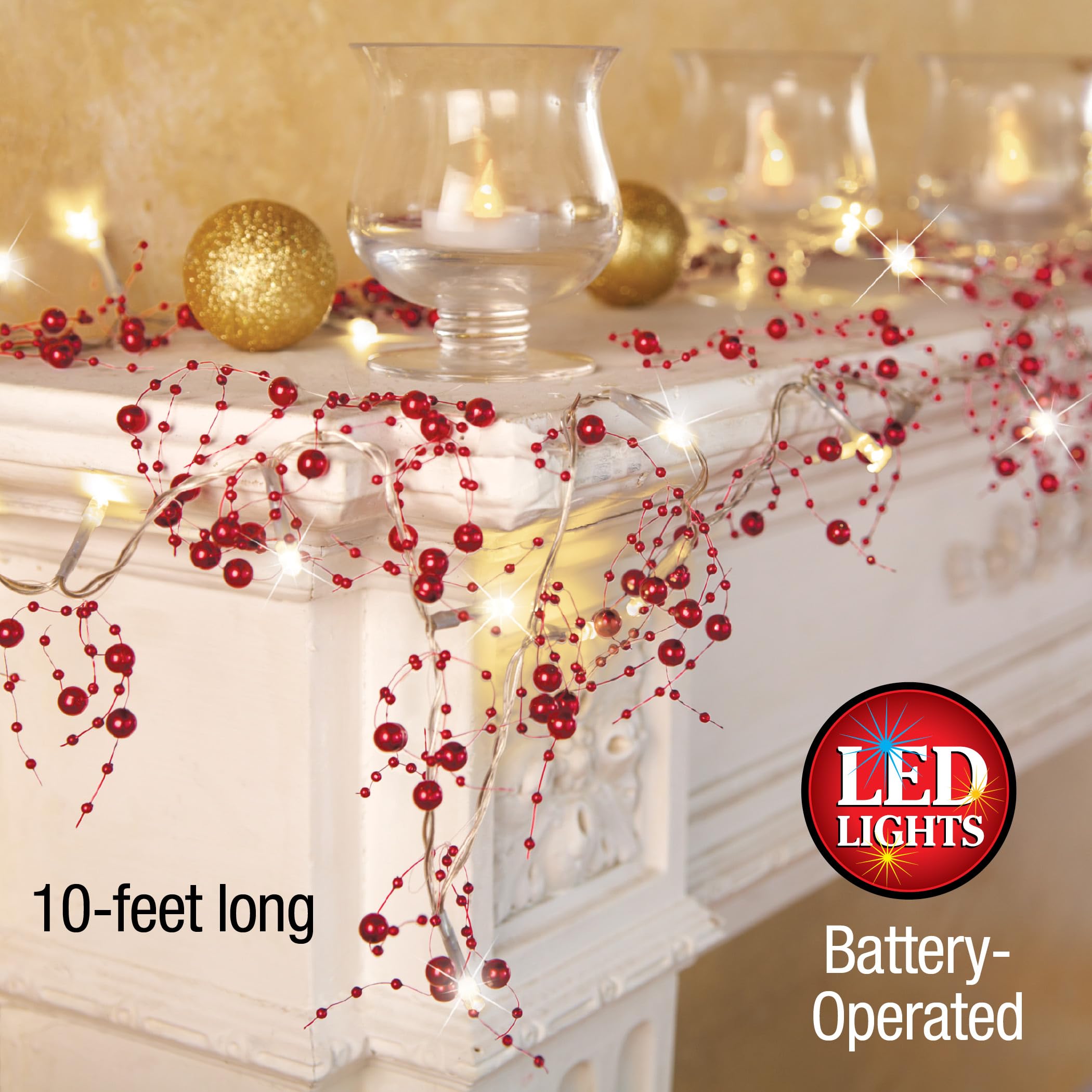 Collections Etc Weihnachtsgirlande mit beerenfarbenen Perlen rot
