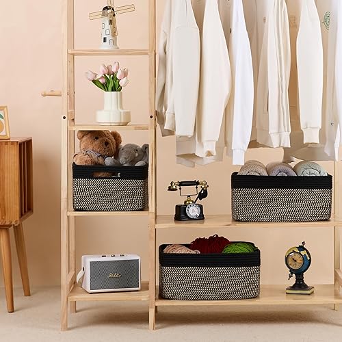 Miniatura 95 de Cestas grandes de almacenamiento para estantes, organizadores de armario, para ropa, manta, toallas, guardería, caja de juguetes, cestas de cuerda