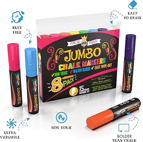 Miniatura 3 de Chalky Crown - Marcadores de tiza líquida para pizarras | Rotuladores de borrado en seco | Marcadores de tiza para pizarras, ventanas, pintarrones,
