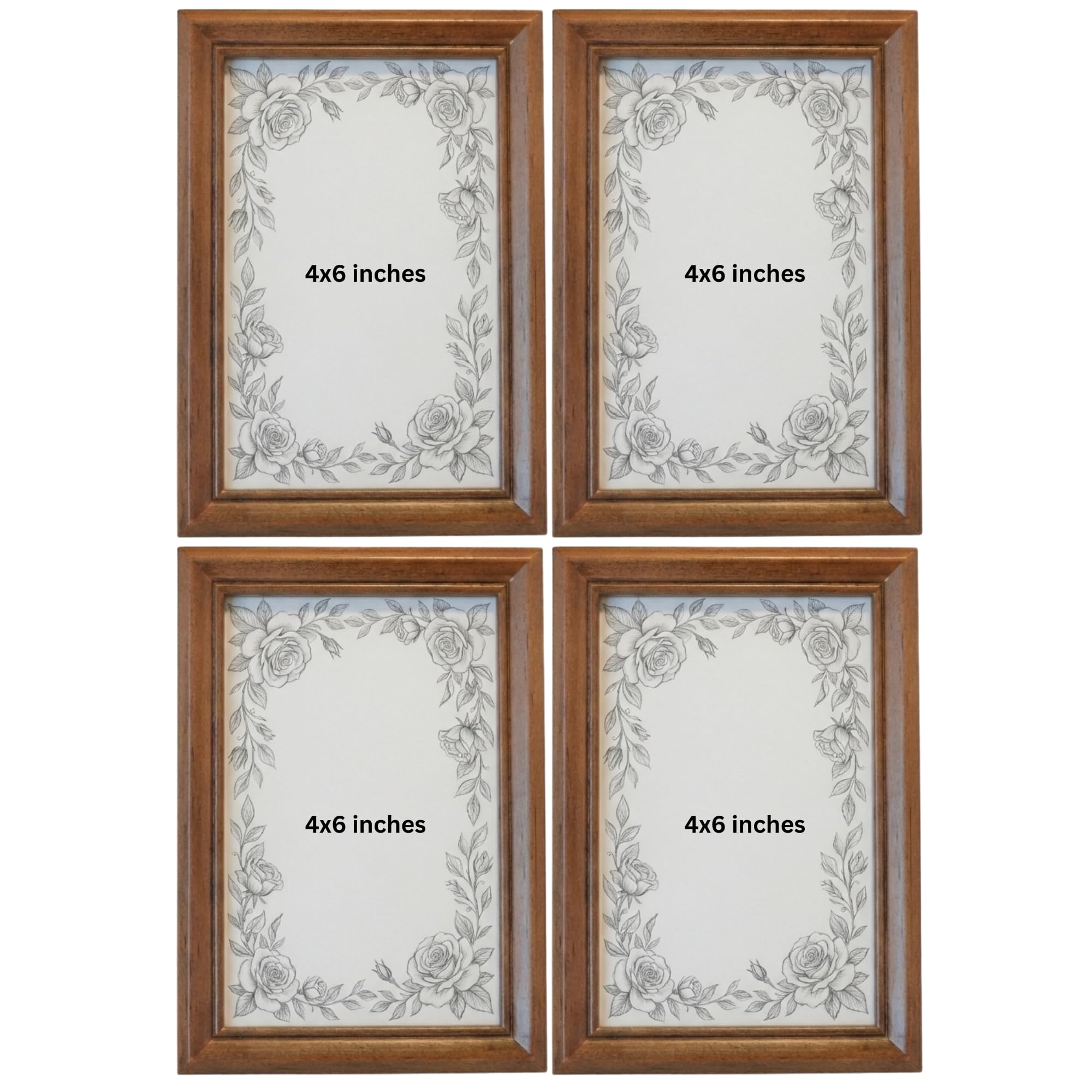 Concepts Pack of 4-4x6 Wooden Beveled Border Photo Frame | Pine Picture Holder for Artwork, Printed Memories, Coffee Table & Interior Decoration