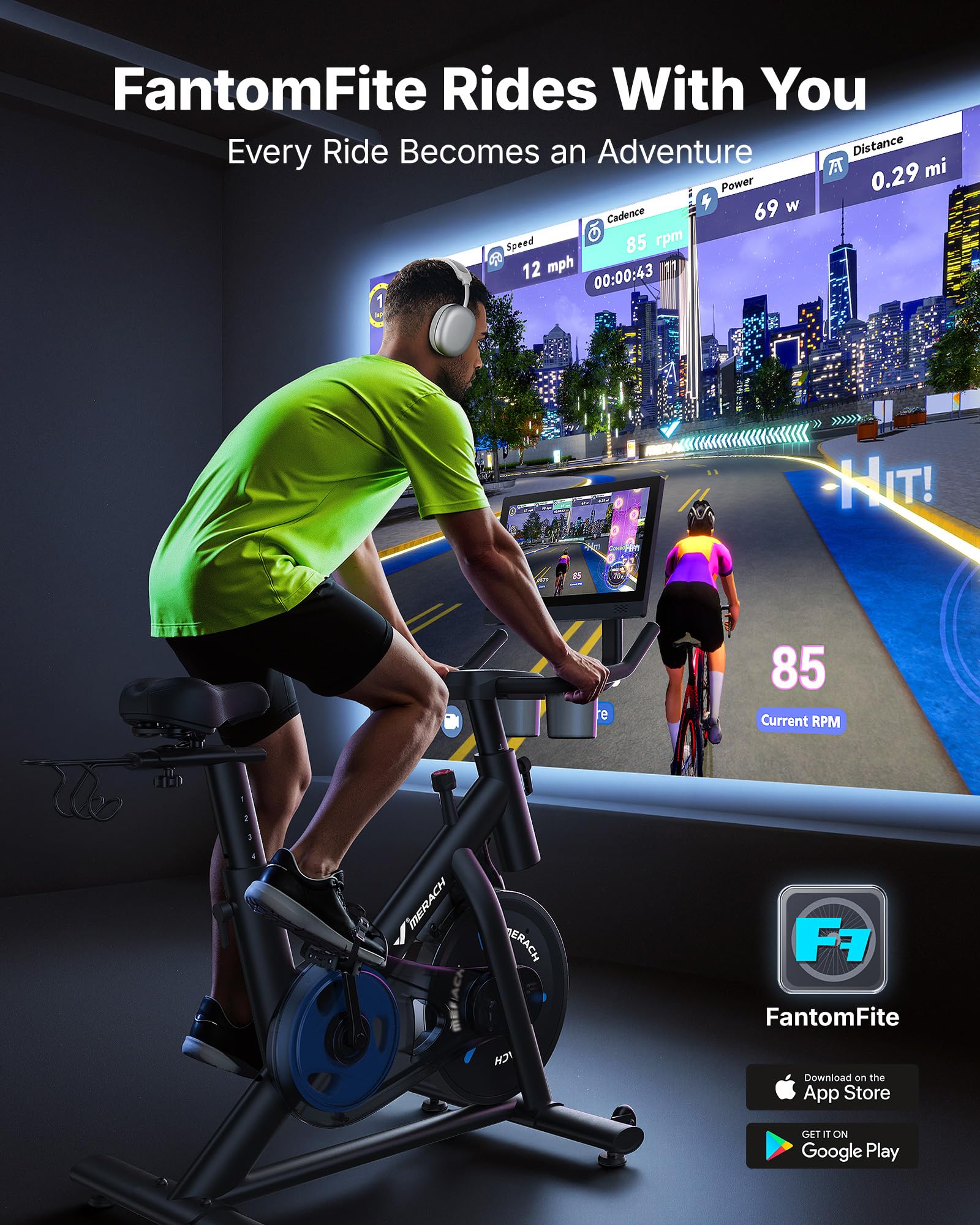 MERACH Heimtrainer Fahrrad mit 15,6" FHD-Bildschirm(180°/90° drehbar), leises Magnetbremssystem Indoor Cycling Bike für Zuhause, App-kompatibel mit Merach App Coaching, Zwift & Kinomap, bis 136KG