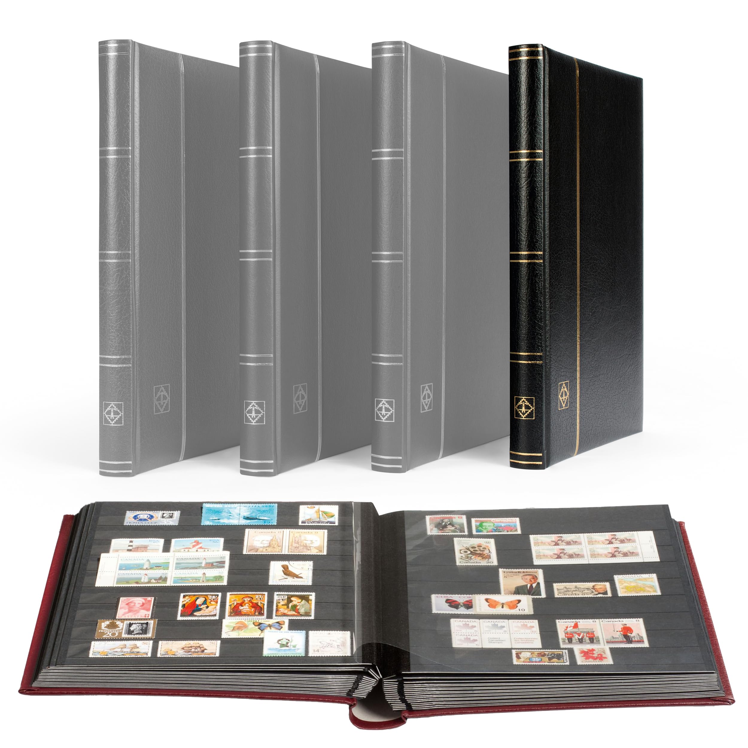 Leuchtturm album na znaczki pocztowe, okładka premium, DIN A4, 32 czarne strony, watowana skórzana okładka, czarny