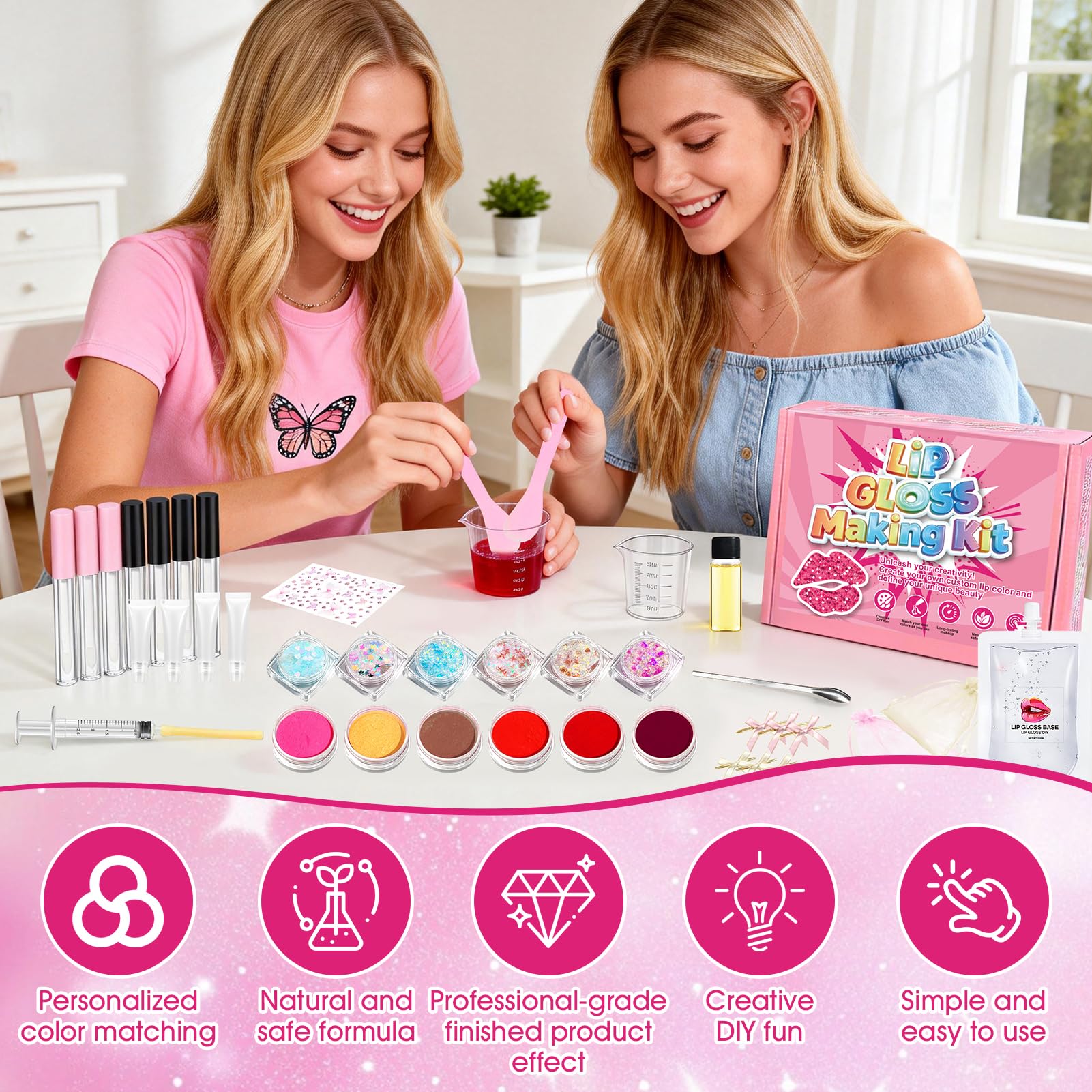DIY Gloss Labios, Lip Gloss Making Kit, Kit Manualidades Adultos, Incluye Lip Gloss Base y Herramientas de Bricolaje, Haz Cosméticos Divertidos