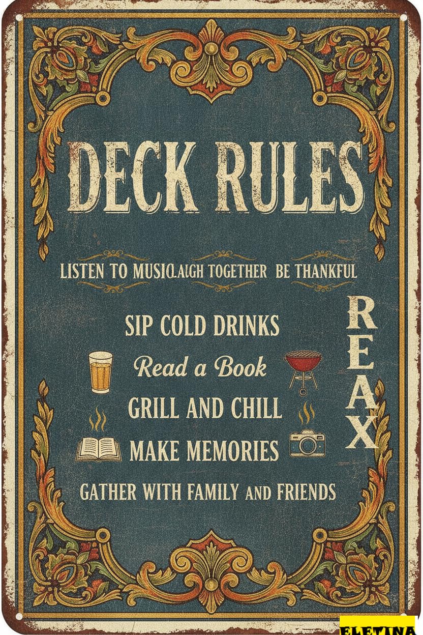 Tin Sign for Man Cave Deck Rules Metal Tin 8x12 Inch Pool Bar Terrace House Wall Decor Backyard Decor Rustic Farmhouse Wall Decor Private Property Decorative