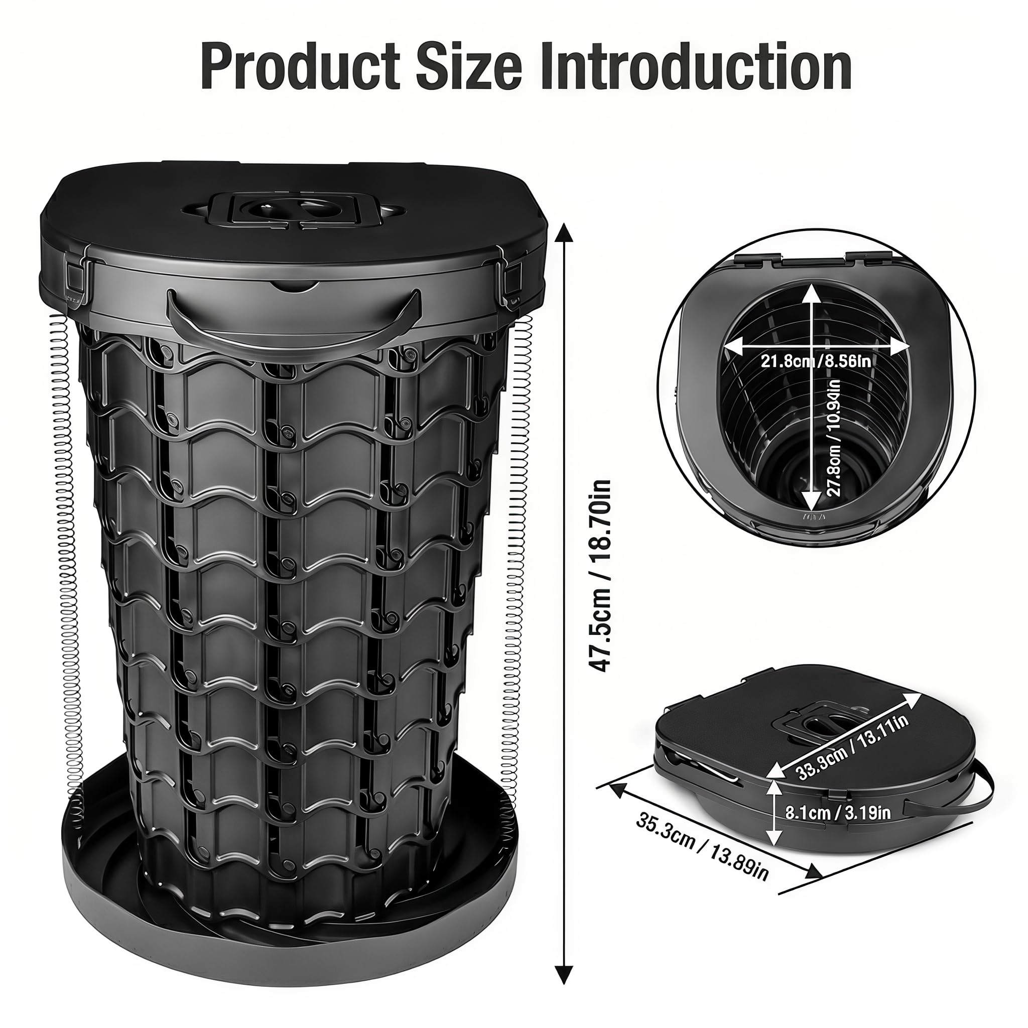 XXL Toilette Portable avec Sac Et 10 Sacs | WC Camping avec Couvercle, Max 227 Kg, Toilettes Sèches pour Camping, Randonnée, Pêche, Embouteillages