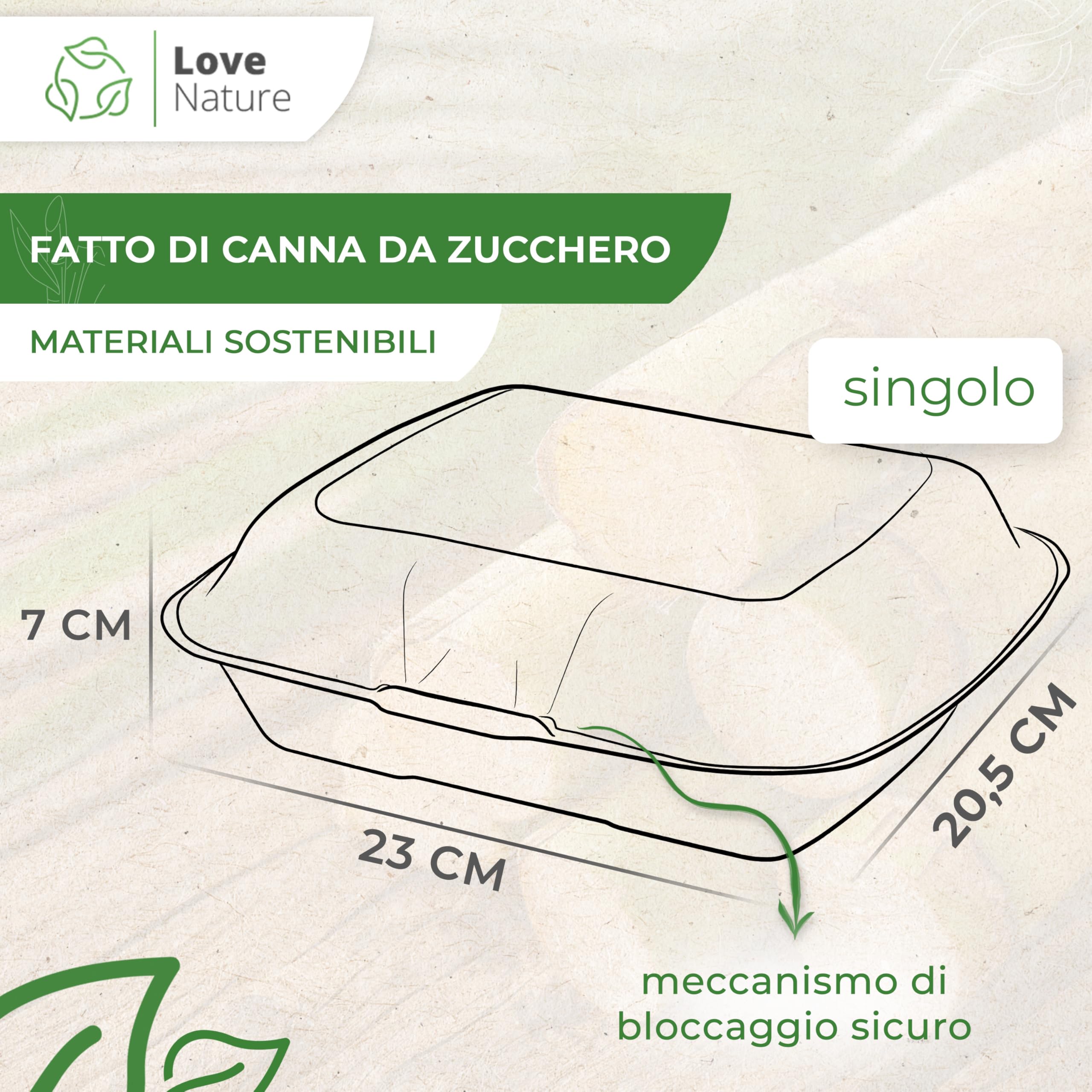 Love Nature Biodegradabili Contenitori per Alimenti 1 Compartimento 50 Pezzi - Contenitori per Alimenti Usa e Getta - Contenitori asporto - Contenitore per Cibo da Asporto