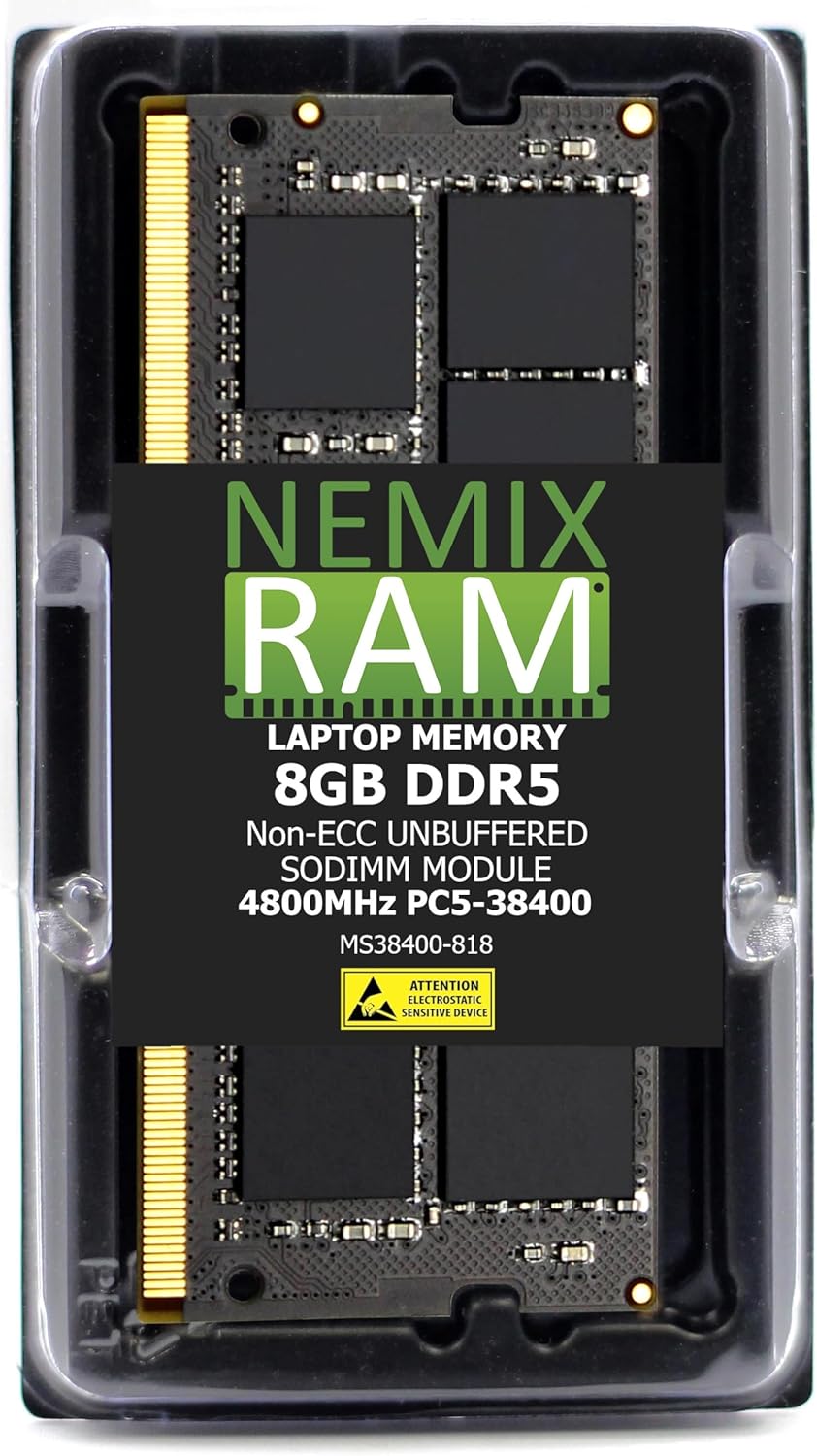 8GB 1X8GB DDR5 4800MHz PC5-38400 1Rx8 1.1V CL40 262-PIN Non-ECC Unbuffered SODIMM NEMIX RAM Laptop PC Memory