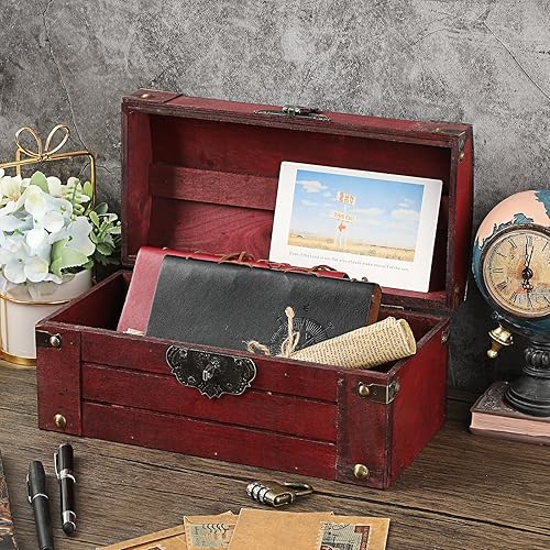 Miniatura 4 de ELLDOO Caja de cofre del tesoro vintage con cerradura de combinación, caja grande de recuerdos de cofre pirata para regalos de niños, baúl