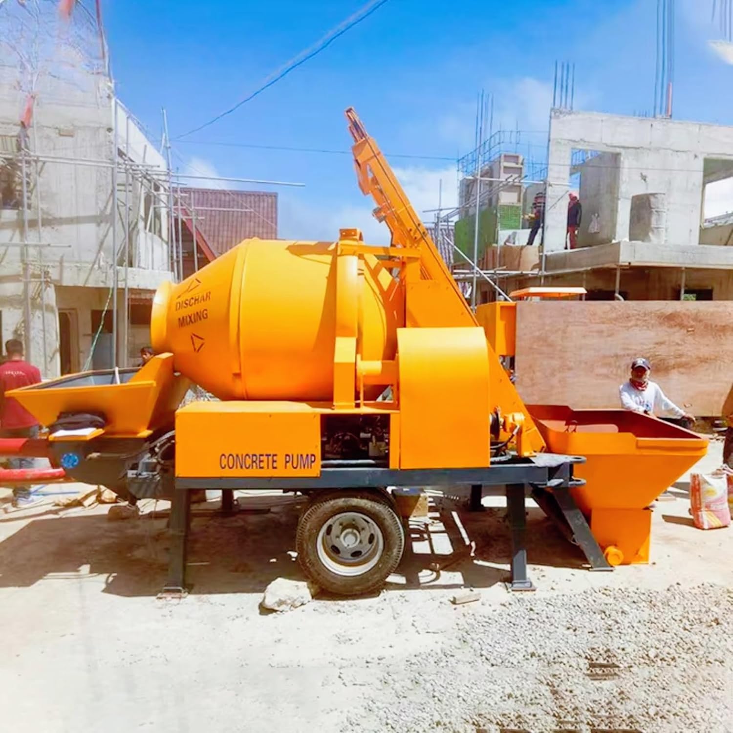Towable Concrete Mixer with Pump, Heavy Duty Cement Mixer Pump for Driveways, Mobile Concrete Pump for Residential Foundations, Engine Powered
