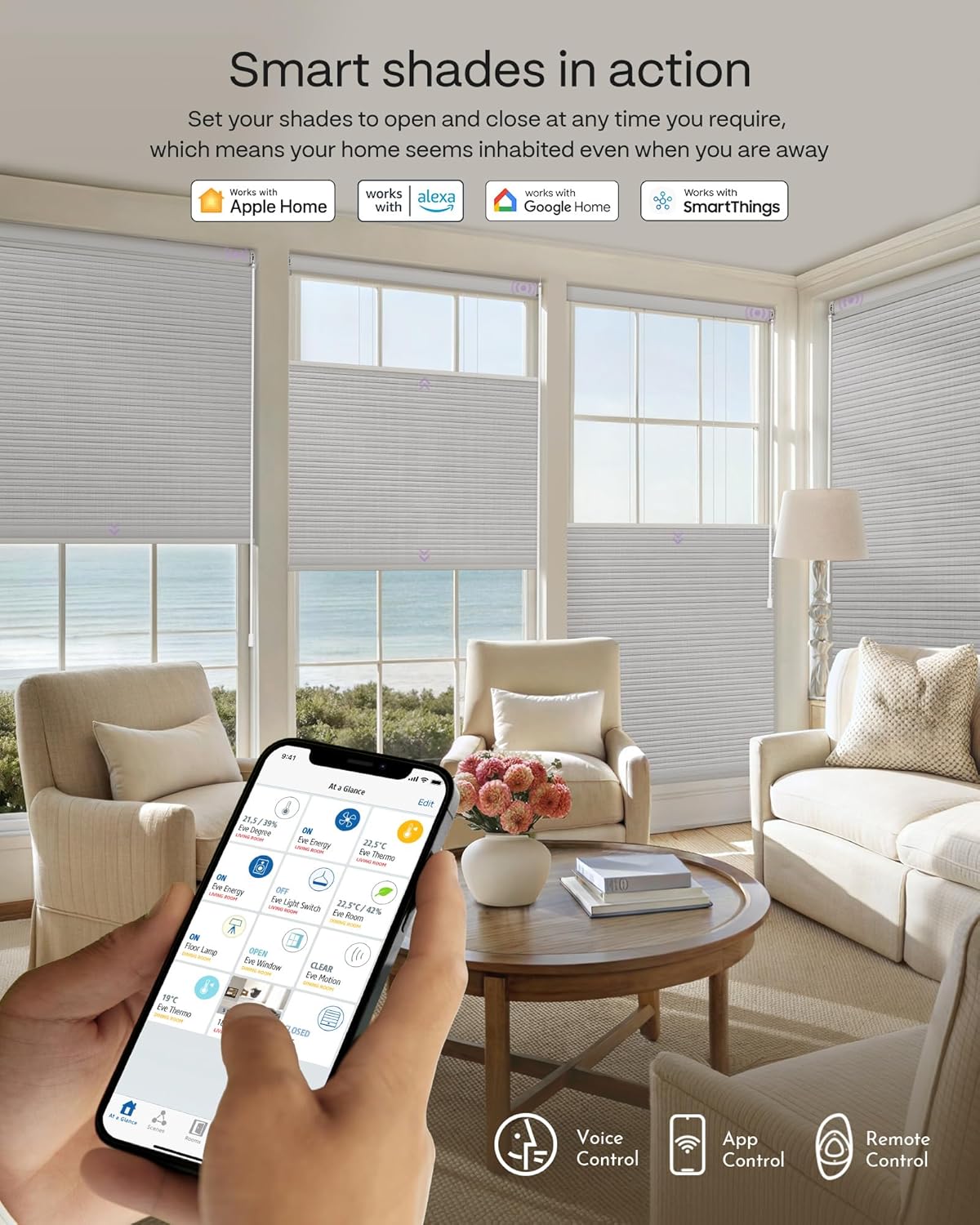 Graywind Motorized Matter Cellular Shades- 100% Blackout Top Down Bottom Up 1-3/4"Cell Honeycomb Blinds for Indoor Windows, Compatible with Alexa Google Siri, Custom Size,Pearl White
