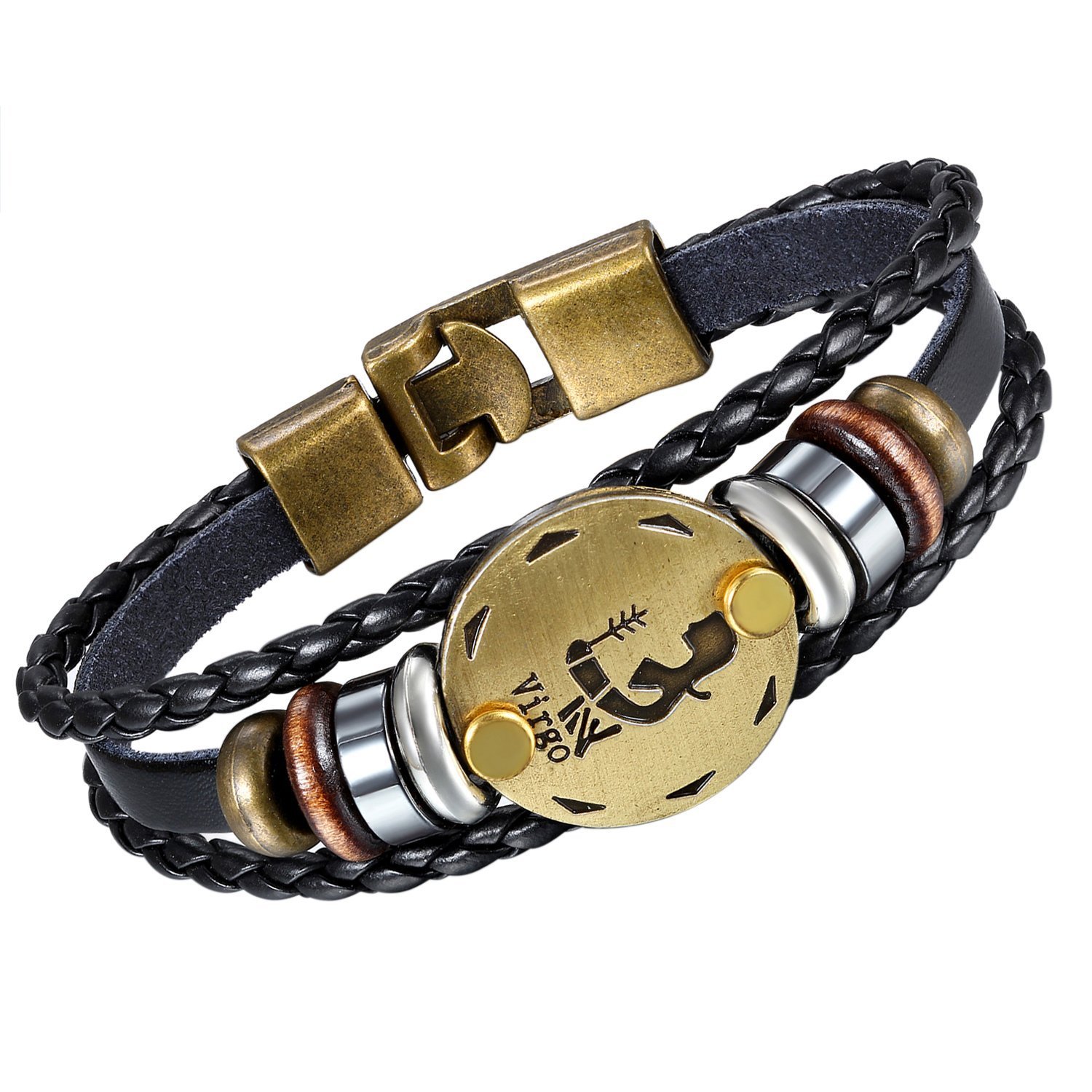 Young & Forever Gift Zodiaco Choose Your Zodiac Sign Constellation Handmade Black Genuine Leather Zodiac Sign Bracelet for Men and Bracelet for Boys