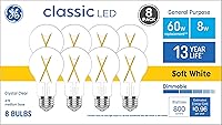 GE 60W EQ A19 Dimmable LED Bulbs Soft White Crystal Clear E26 Base 8-Pack Energy Saving