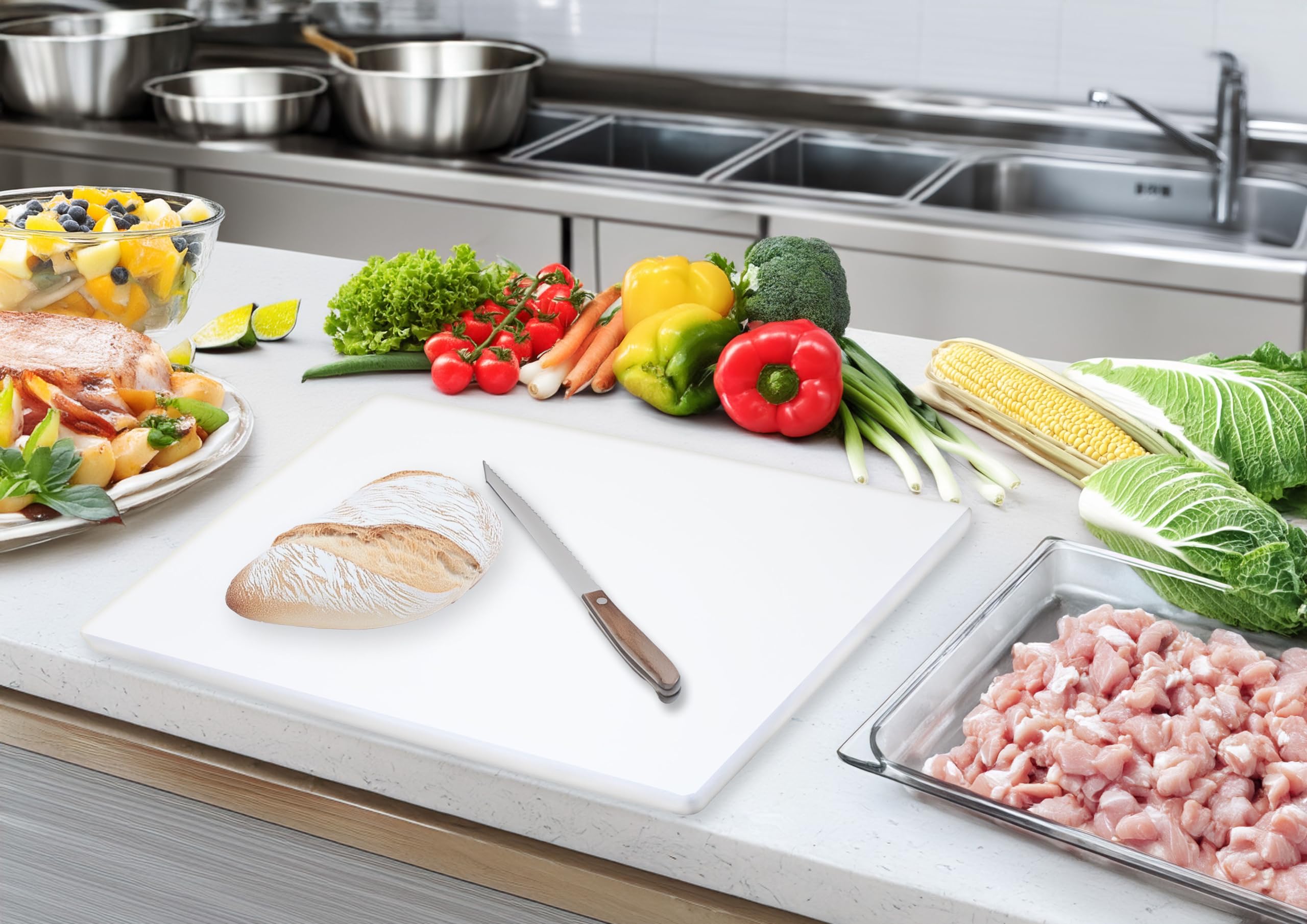 METRO Professional Tabla de cortar blanca de polietileno de alta densidad (HDPE), 60 x 40 cm, higiénica y duradera, para cocina profesional