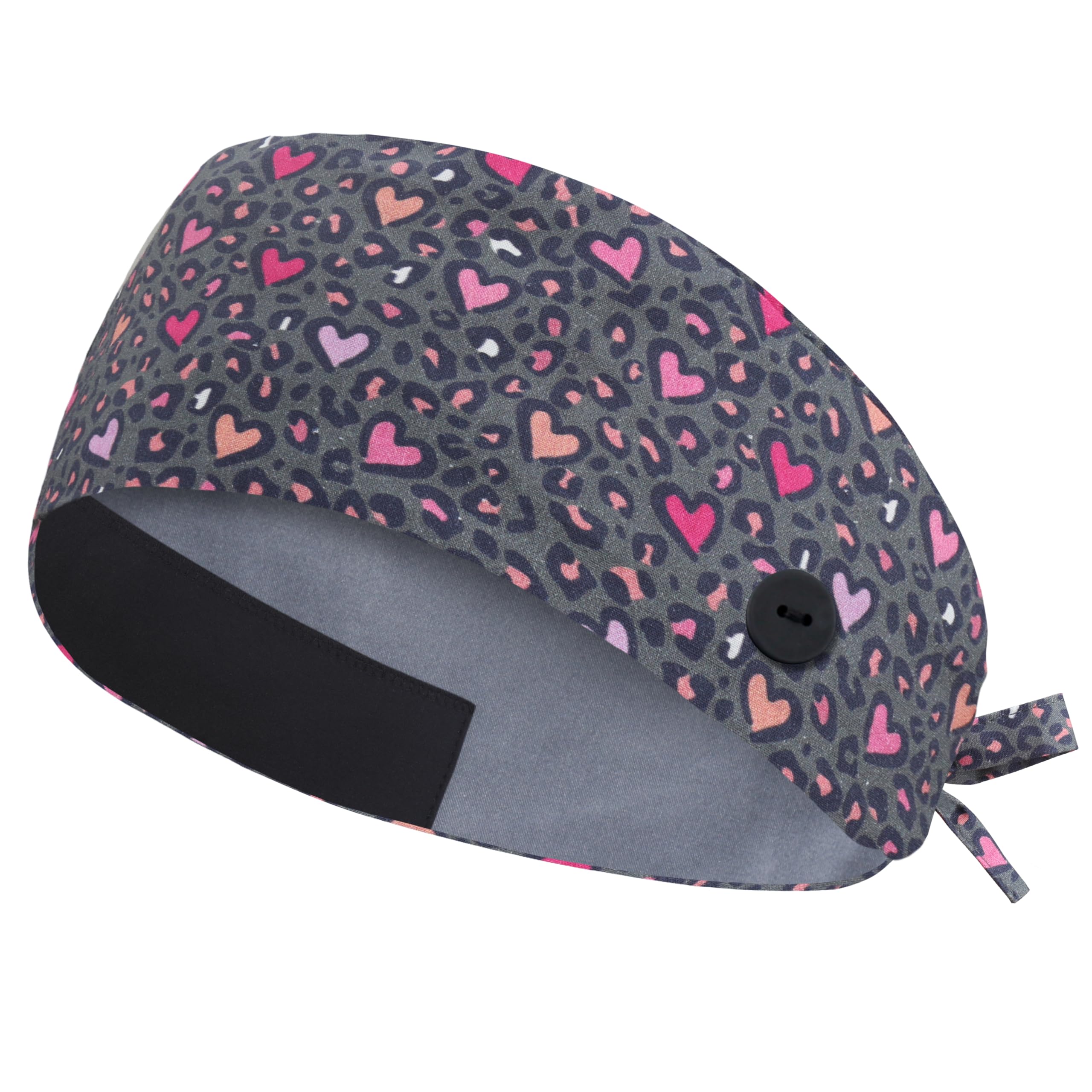 Adjustable Scrub Cap with Button, Satin-Lined Cotton Scrub Hat Sweatband, Elastic Working Hat Unisex, One Size