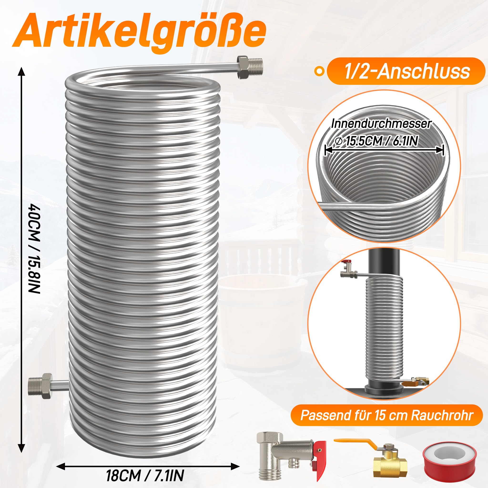YUENFONG Bobina de intercambiador de calor de acero inoxidable de 15,5 cm de diámetro interior intercambiador de calor, serpentinas de enfriamiento con conexión de media conexión, adecuado para todo