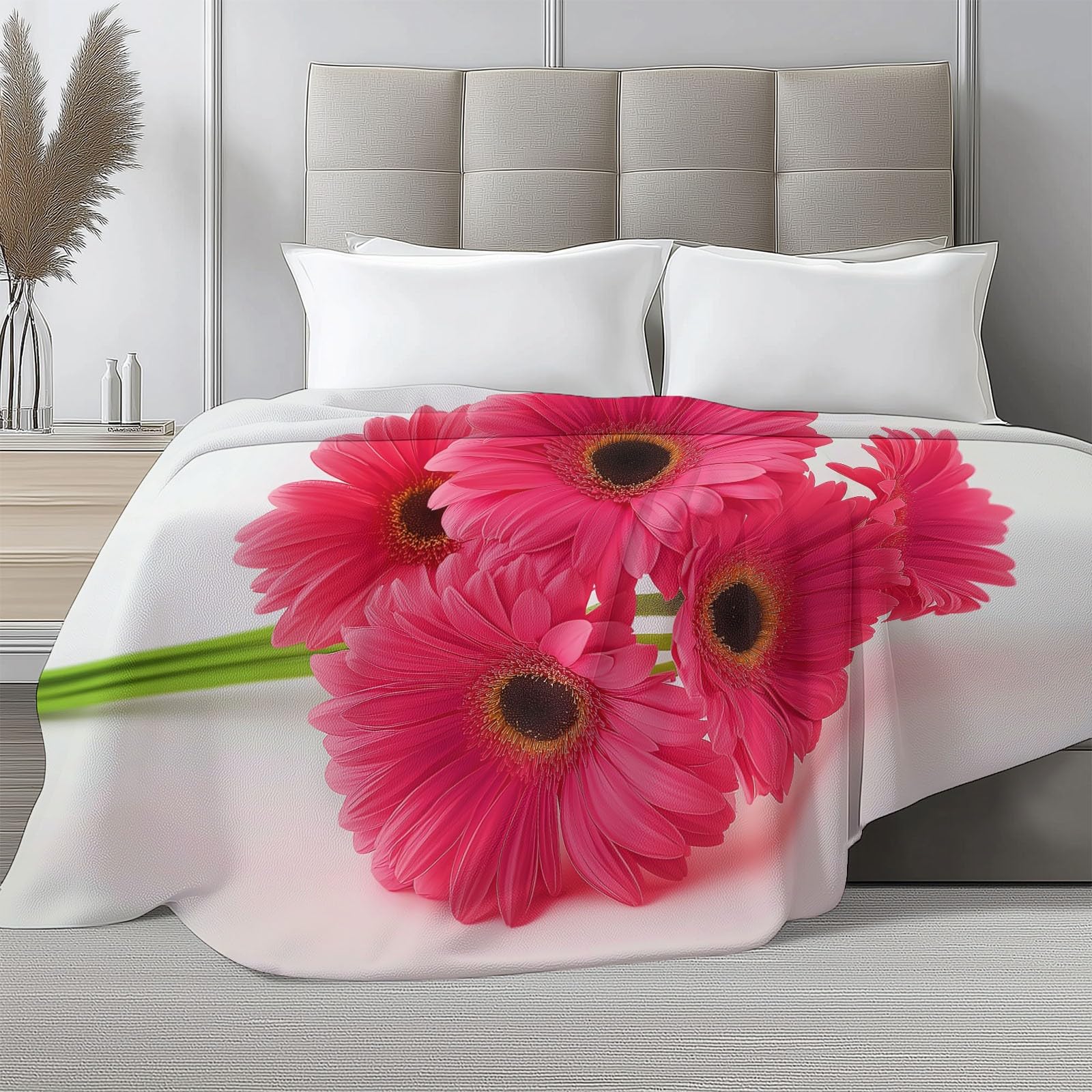Ciepła flanelowa różowa gerbera, bukiet sherpa koc, 221 x 239 cm, miękki, przytulny, realistyczny koc do fotografii, pluszowy, flanelowy, polarowy, 220 x 240 cm, dla dziewcząt, dzieci, dorosłych, na