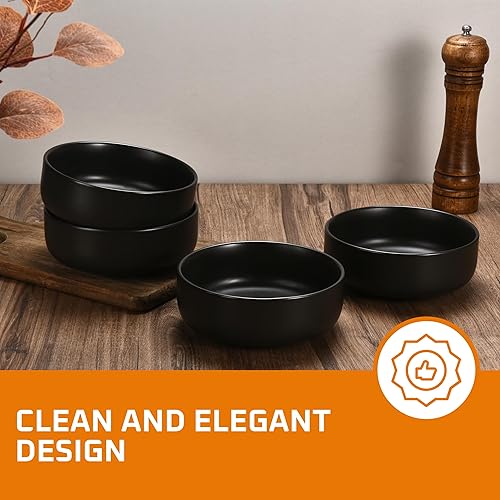 Miniatura 2 de Bruntmor Tazones de cerámica para servir, juego de 4 cuencos grandes para cereales, cuencos de ensalada negros de 28 onzas, aptos para lavavajillas,