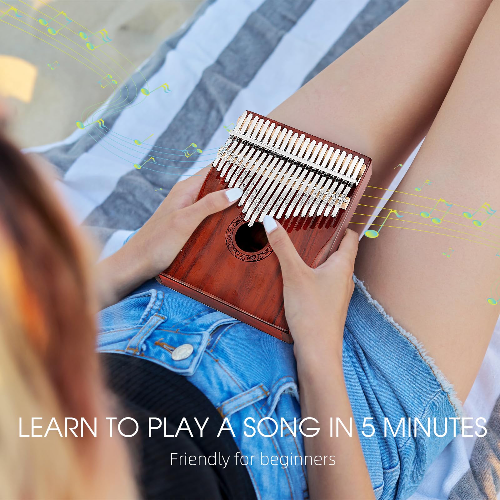 Kalimba Daumenklavier, YUNDIE tragbares Mbira-Fingerklavier mit 21 Tasten, Stimmhammer und Lernanleitung, Musikinstrumente, Geschenk für Erwachsene, Anfänger, Profis (Braunrot) (21 Tasten)
